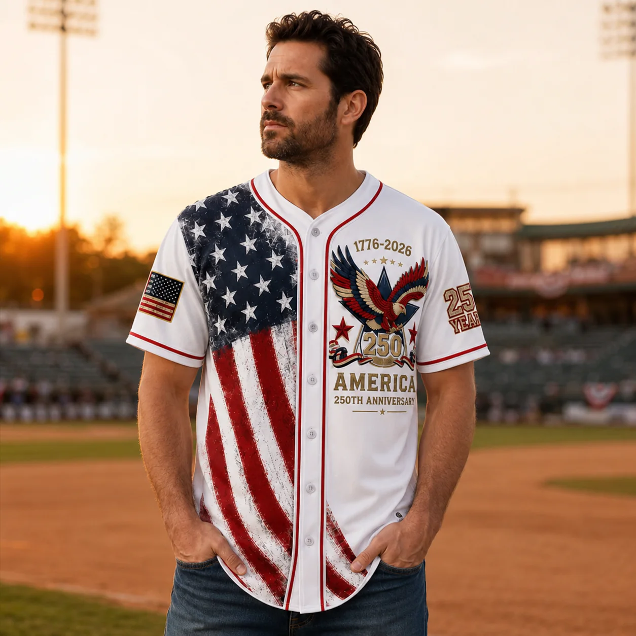 USA 250th Anniversary Eagle Flag - Personalized Baseball Jersey - Gift For Patriots - Image 4