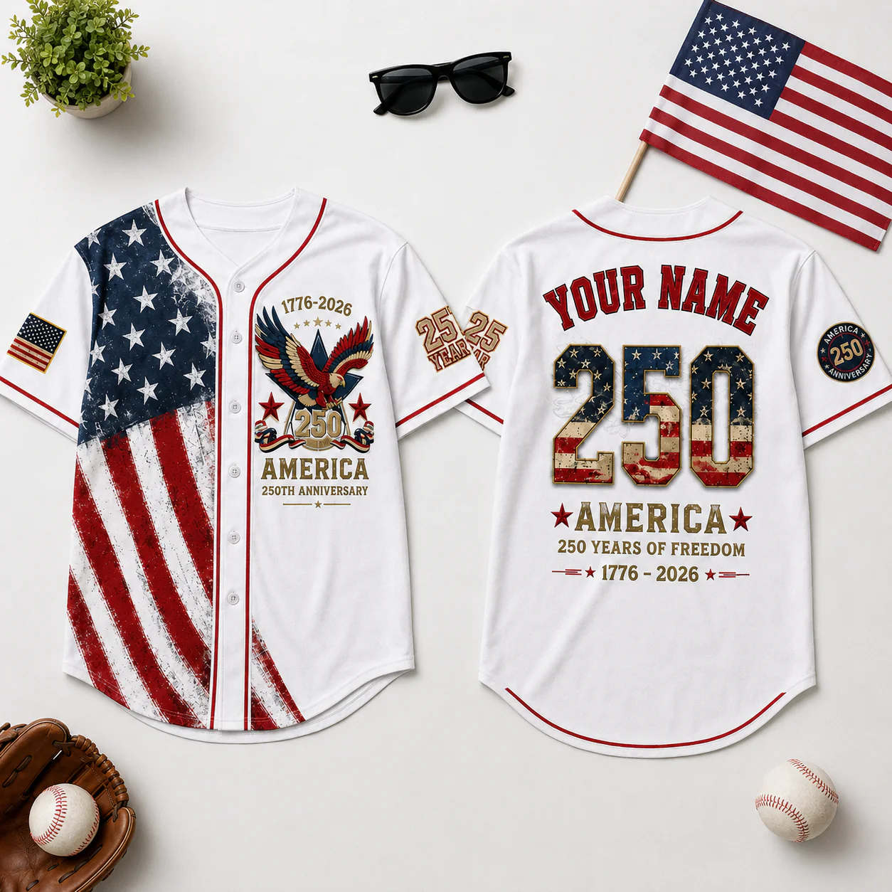 USA 250th Anniversary Eagle Flag - Personalized Baseball Jersey - Gift For Patriots - Image 6