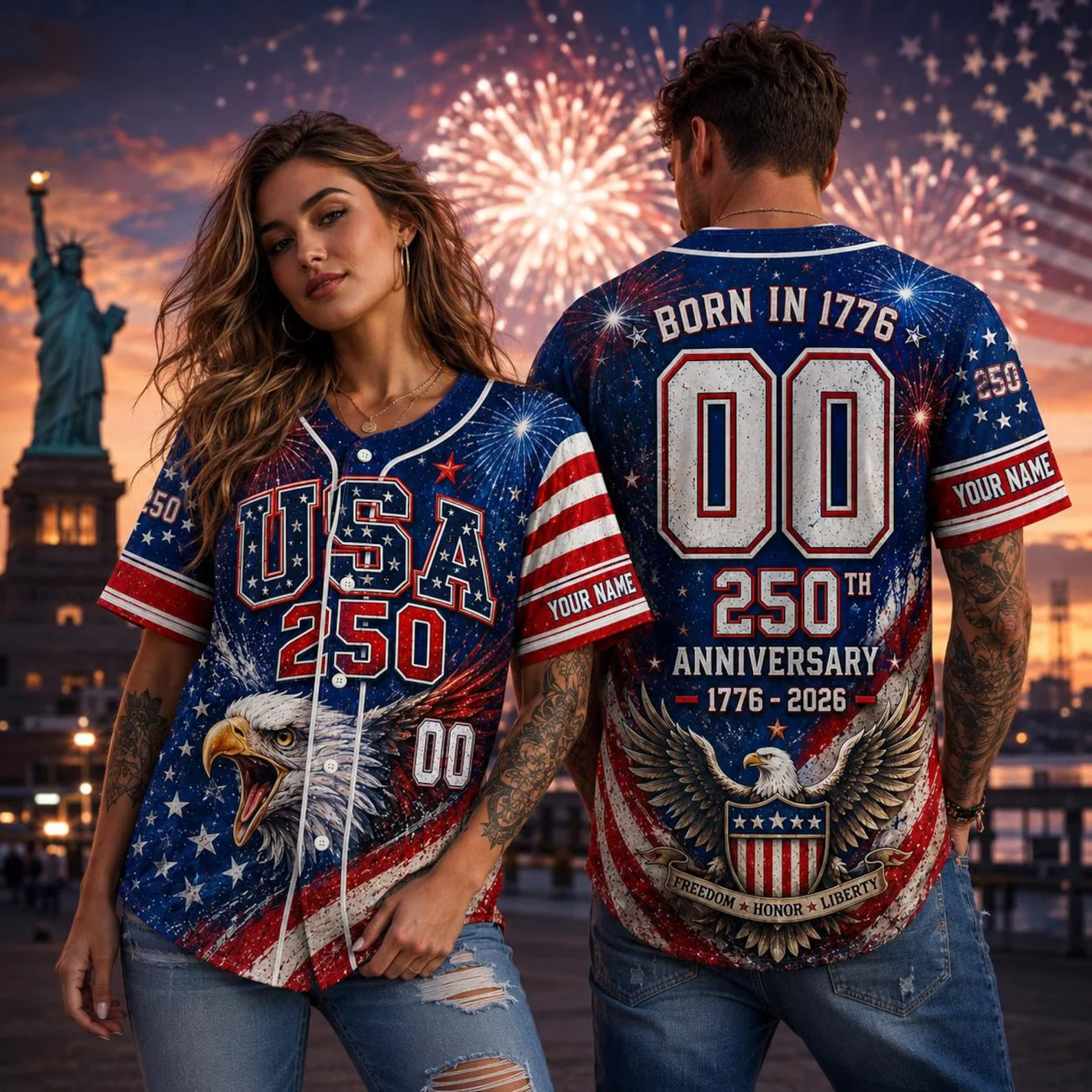 USA 250th Anniversary Eagle Flag - Personalized Baseball Jersey - Gift For Patriots - Image 2