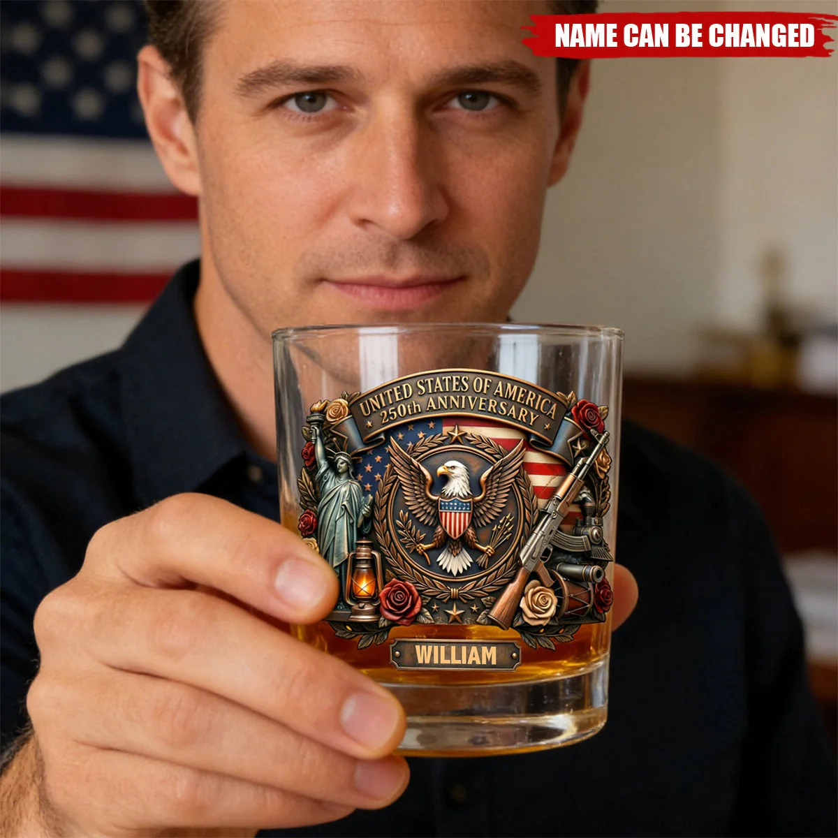 USA 250th Anniversary Eagle Statue of Liberty - Personalized Whiskey Glass - Gift For Patriots - Image 2
