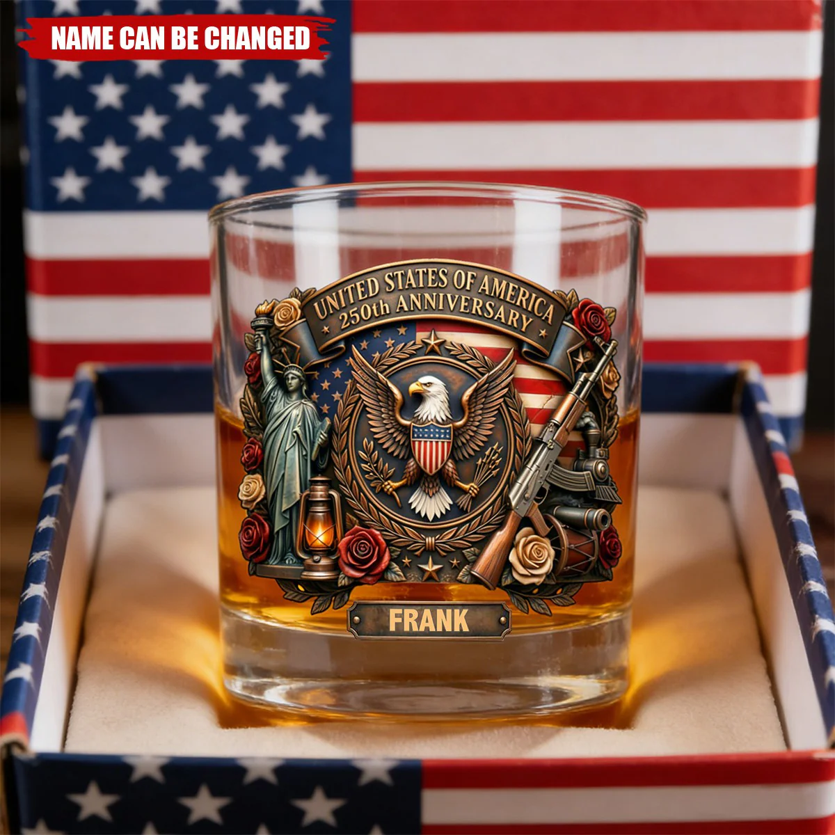 USA 250th Anniversary Eagle Statue of Liberty - Personalized Whiskey Glass - Gift For Patriots - Image 3