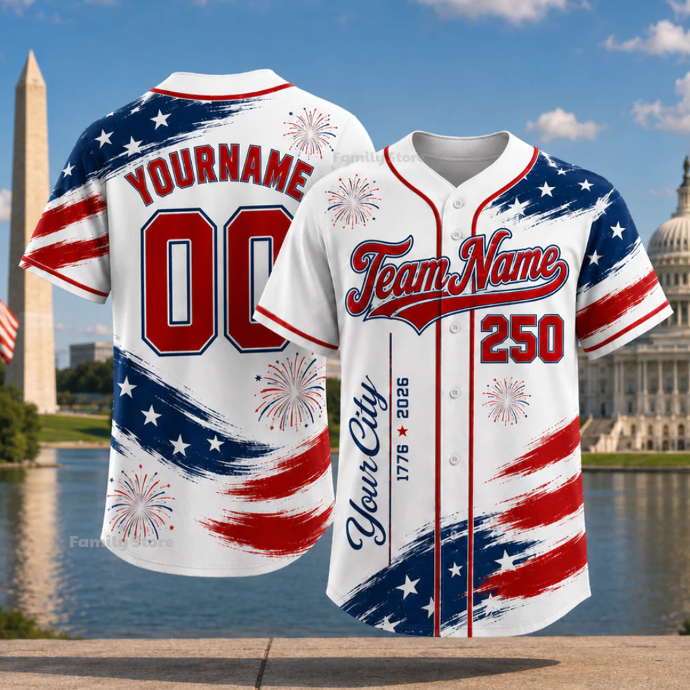USA 250th Anniversary Flag Brush - Personalized Baseball Jersey - Gift For Patriots