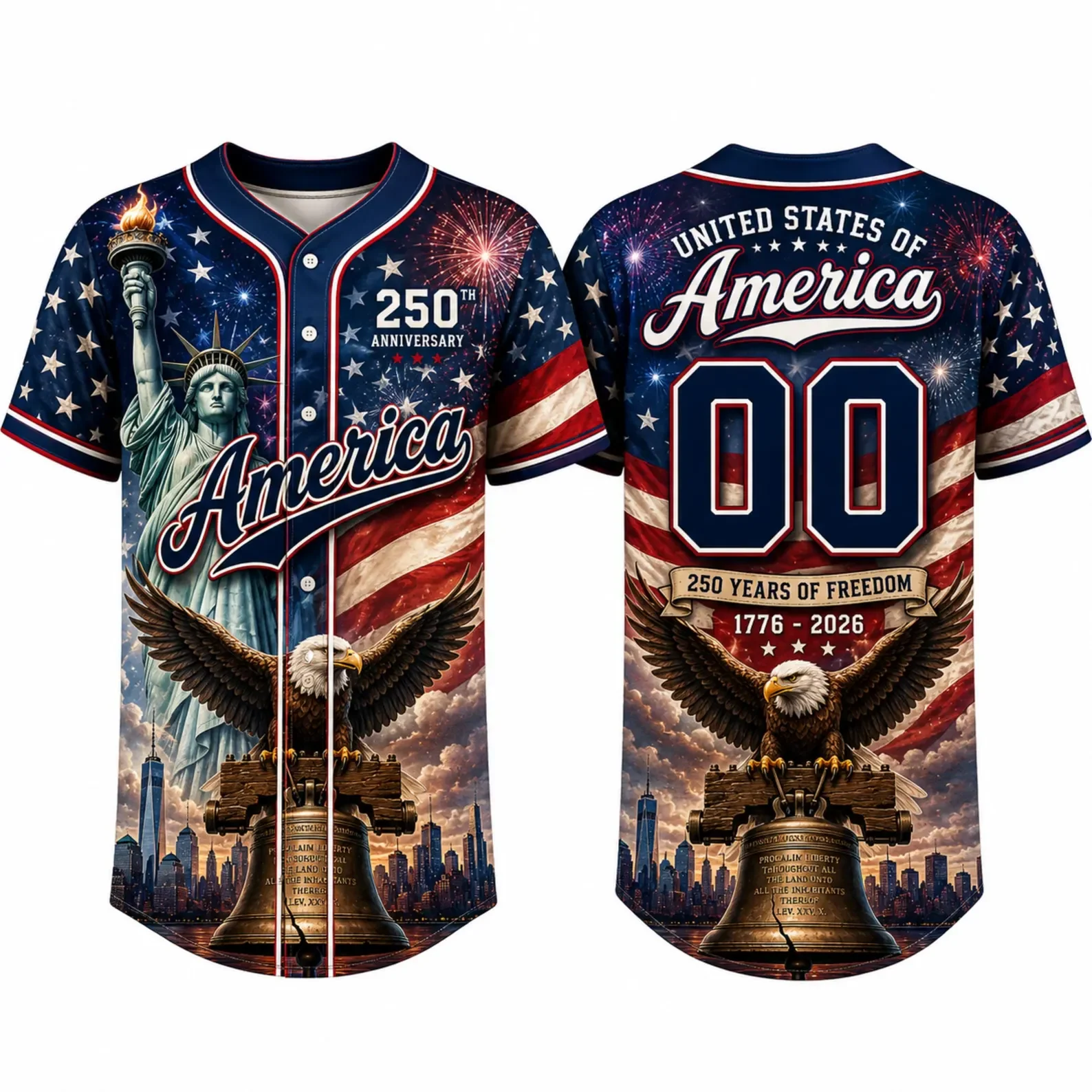 USA 250th Anniversary Flag Liberty Eagle - Personalized Baseball Jersey - Gift For Him