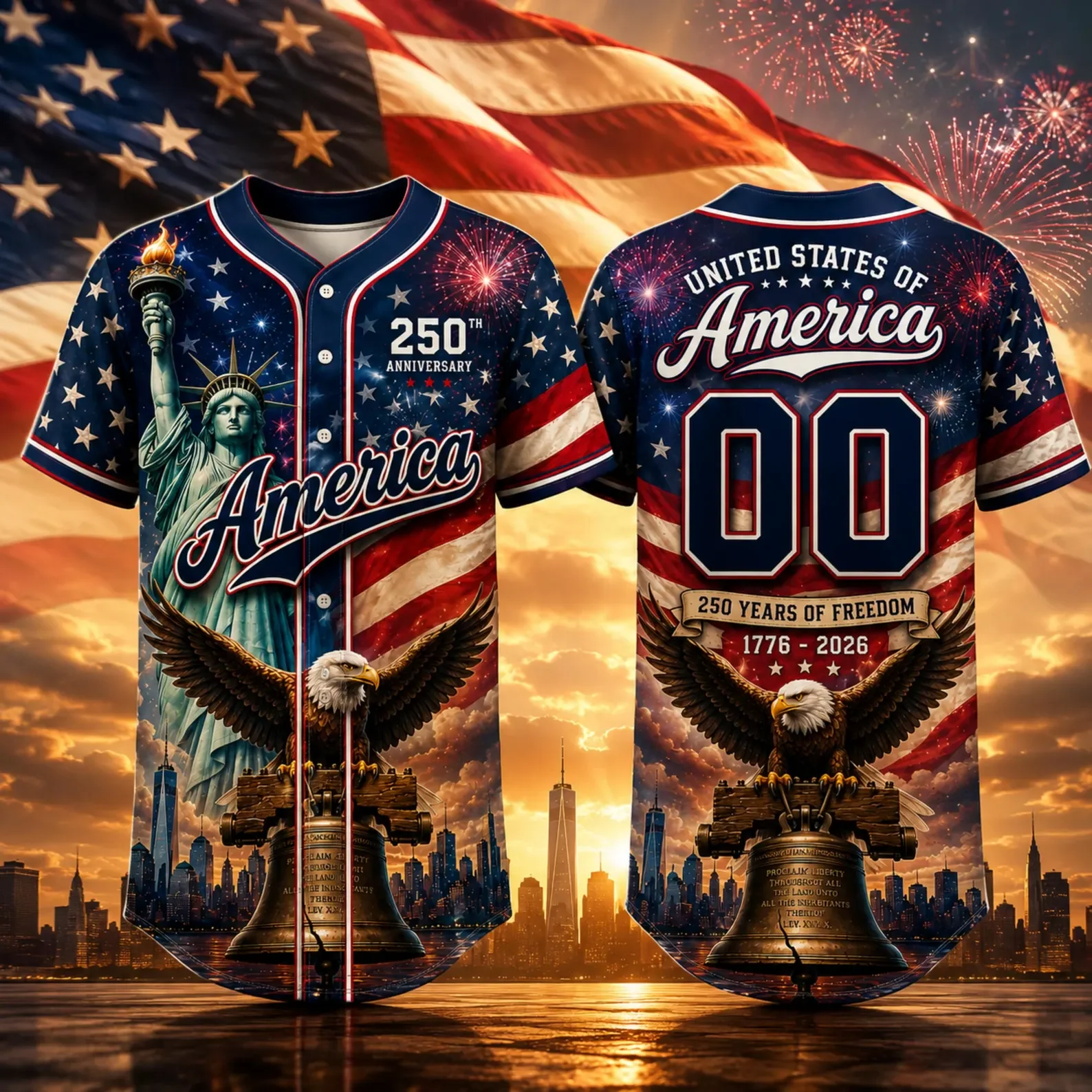 USA 250th Anniversary Flag Liberty Eagle - Personalized Baseball Jersey - Gift For Him - Image 4
