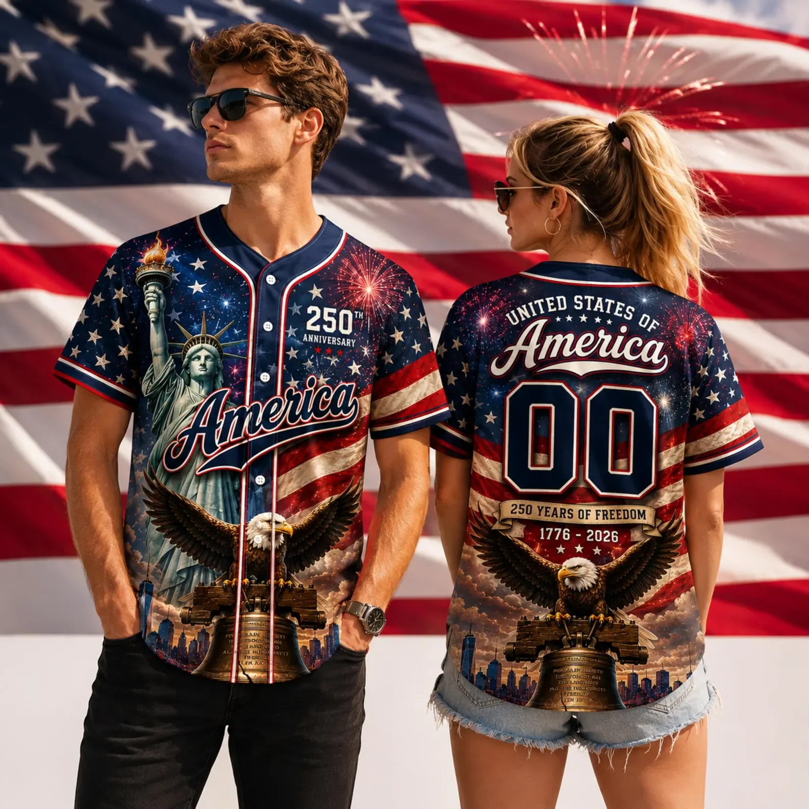 USA 250th Anniversary Flag Liberty Eagle - Personalized Baseball Jersey - Gift For Him - Image 5