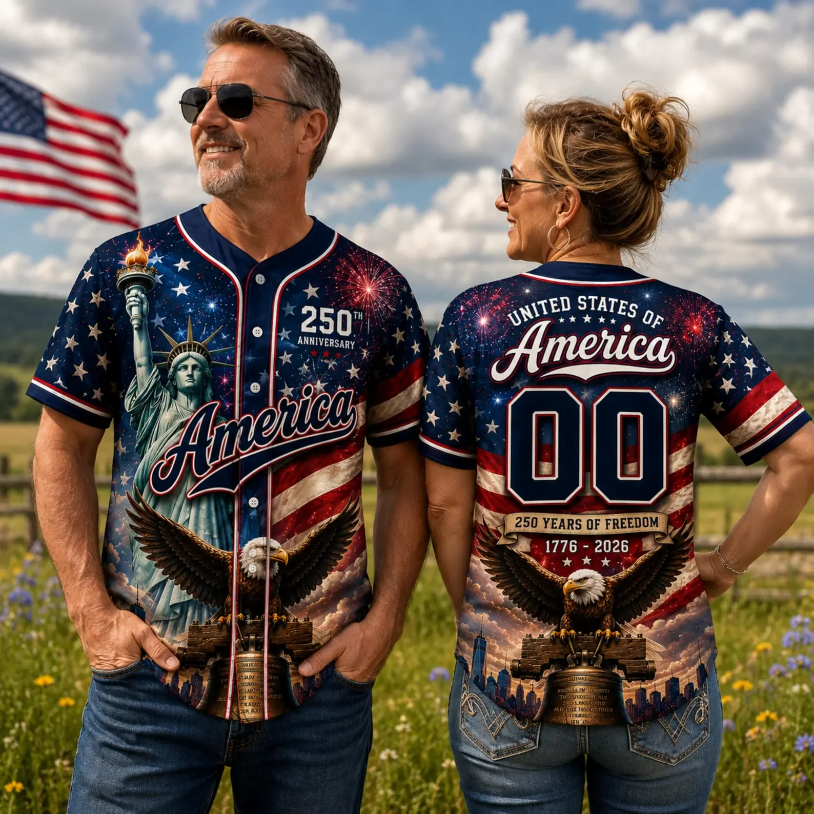 USA 250th Anniversary Flag Liberty Eagle - Personalized Baseball Jersey - Gift For Him - Image 6
