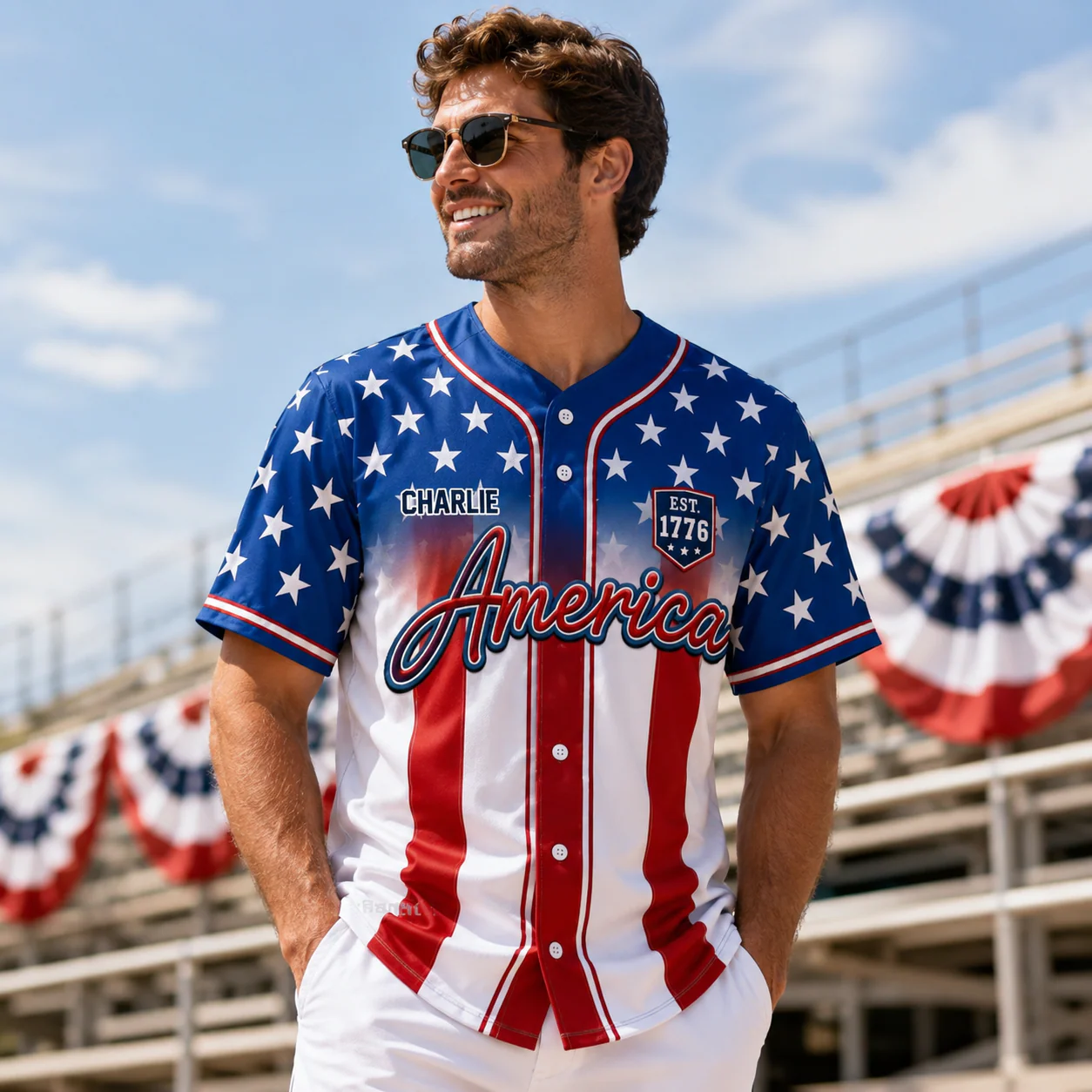 USA 250th Anniversary Flag Stars Stripes - Personalized Baseball Jersey - Gift For Patriots - Image 2