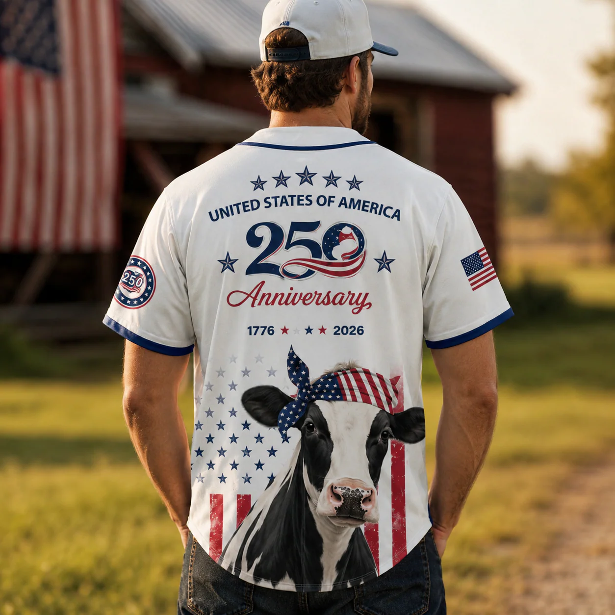 USA 250th Anniversary Holstein Cow - Personalized Baseball Jersey - Patriotic Gift For Farmer - Image 4