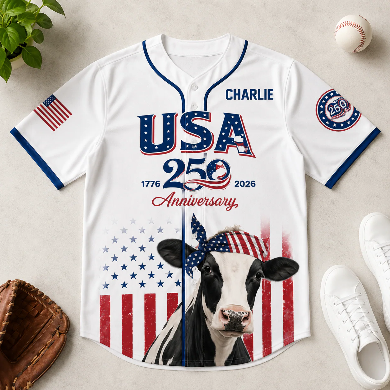USA 250th Anniversary Holstein Cow - Personalized Baseball Jersey - Patriotic Gift For Farmer - Image 6