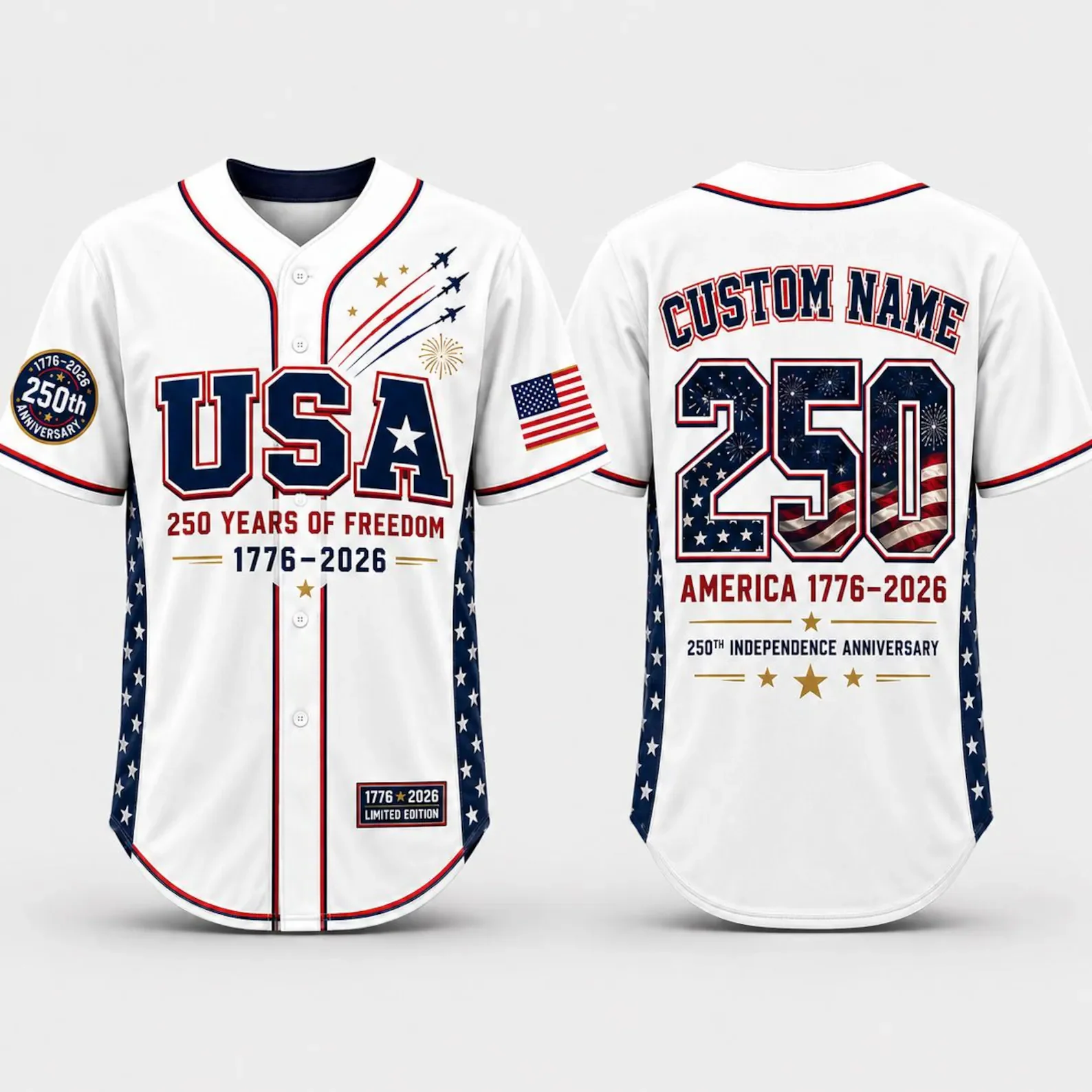 USA 250th Anniversary Jets Flight Trails - Personalized Baseball Jersey - Gift For Patriots