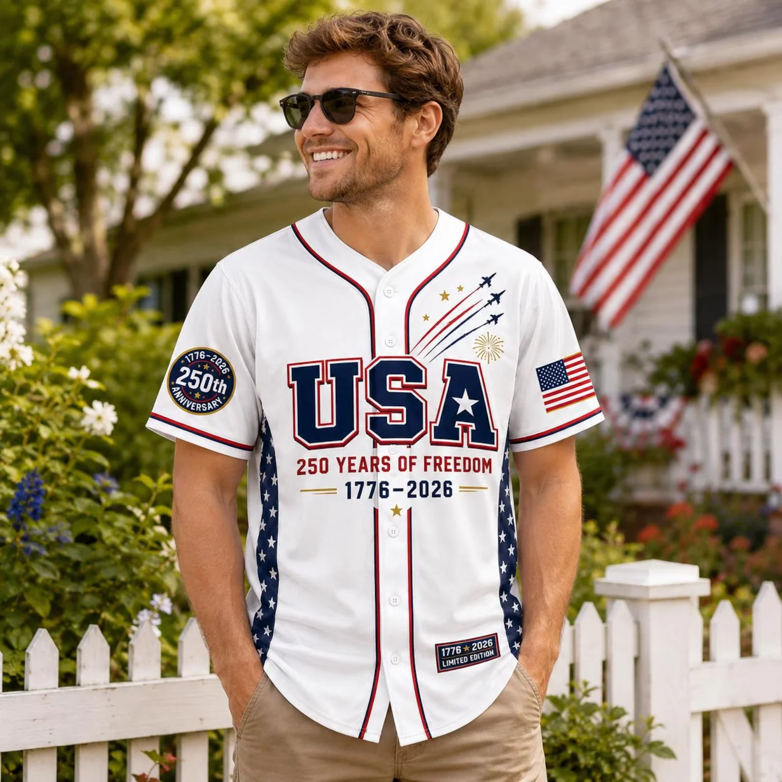 USA 250th Anniversary Jets Flight Trails - Personalized Baseball Jersey - Gift For Patriots - Image 3
