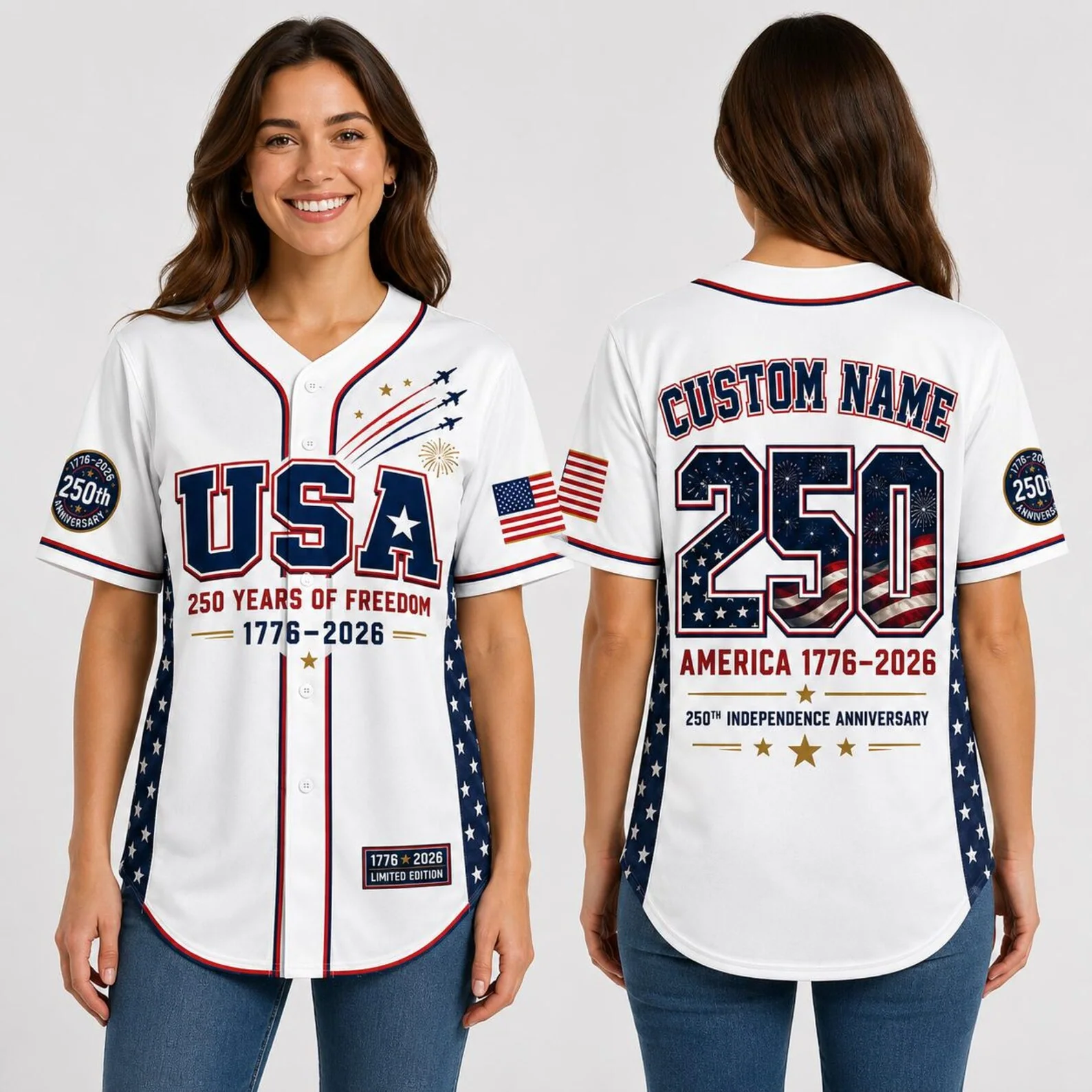 USA 250th Anniversary Jets Flight Trails - Personalized Baseball Jersey - Gift For Patriots - Image 4