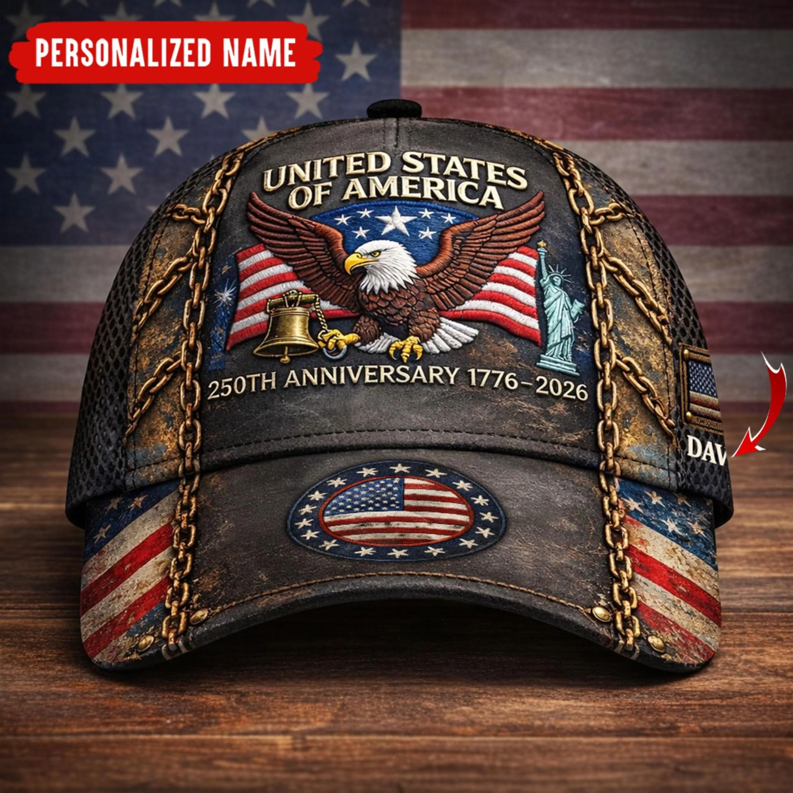 USA 250th Anniversary Liberty Bell Eagle - Personalized Classic Cap - Gift For Him