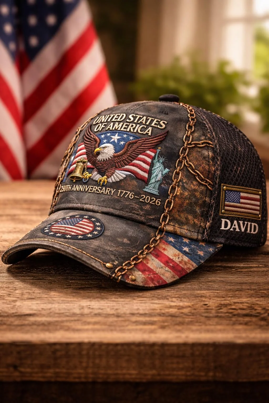 USA 250th Anniversary Liberty Bell Eagle - Personalized Classic Cap - Gift For Him - Image 3