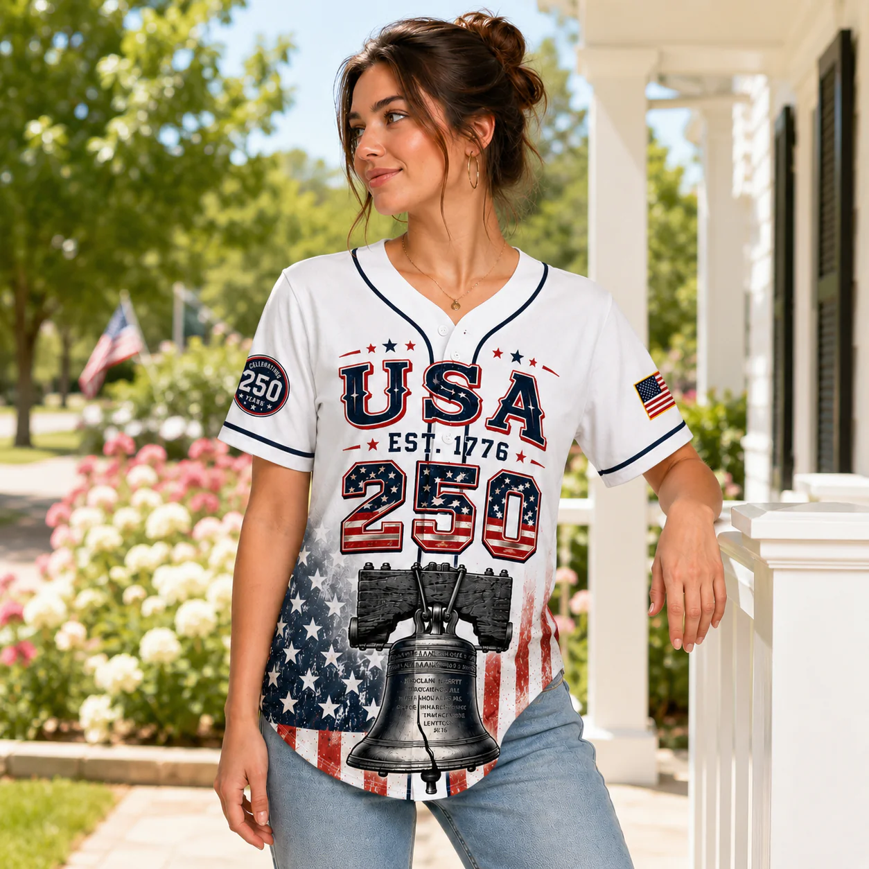 USA 250th Anniversary Liberty Bell Patriotic American Flag - Baseball Jersey - Gift For Patriots - Image 2