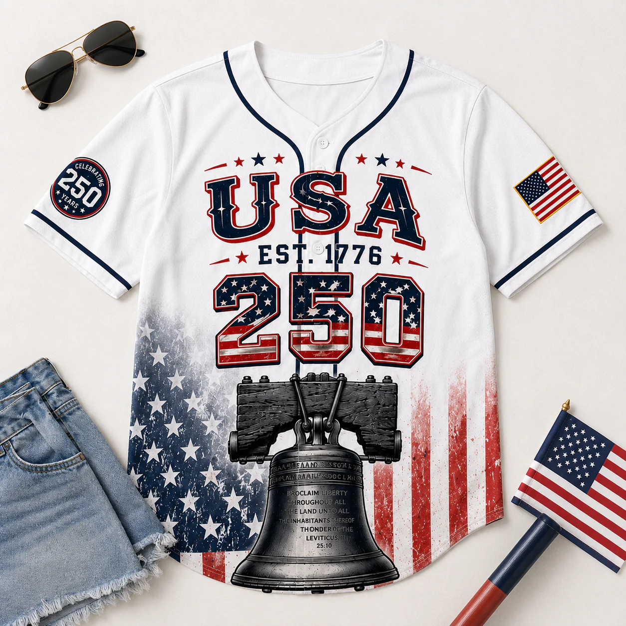 USA 250th Anniversary Liberty Bell Patriotic American Flag - Baseball Jersey - Gift For Patriots - Image 5