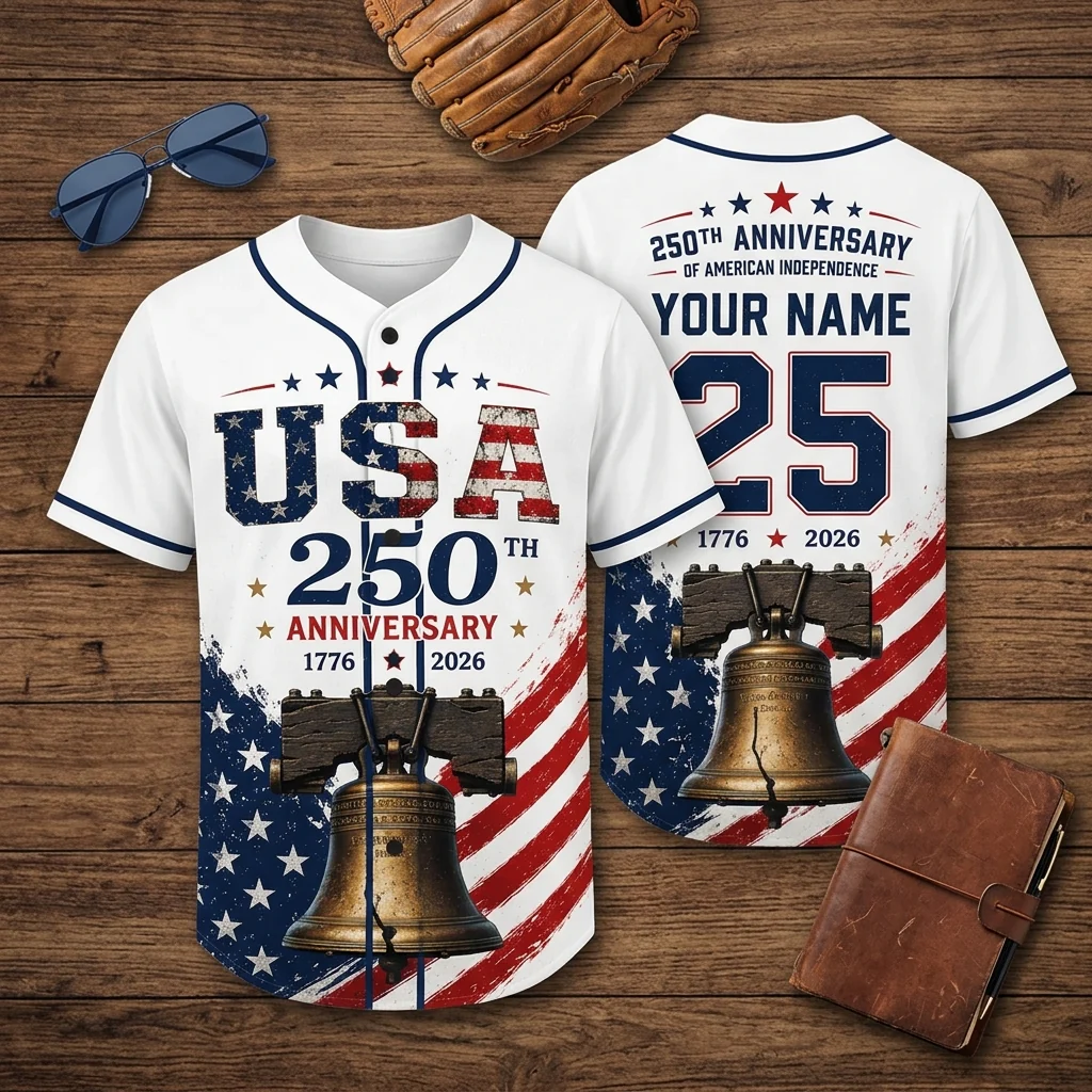 USA 250th Anniversary Liberty Bell - Personalized Baseball Jersey - Gift For Family - Image 5