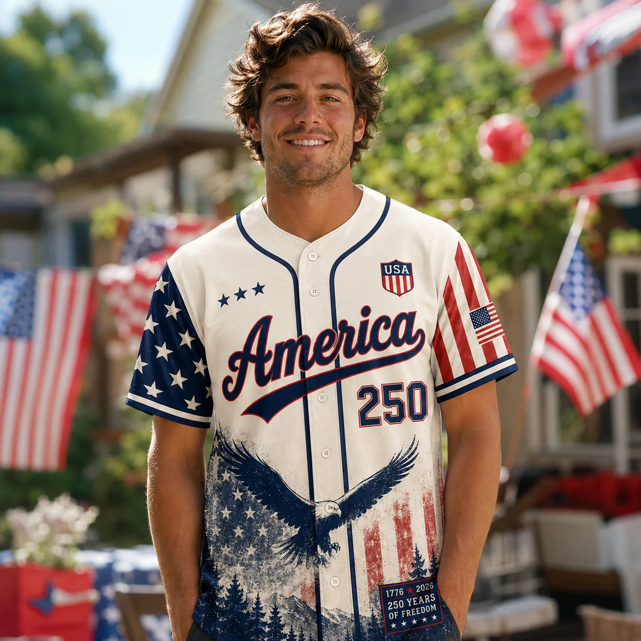 USA 250th Anniversary Mountain Eagle Forest - Baseball Jersey - Gift For Patriots - Image 2