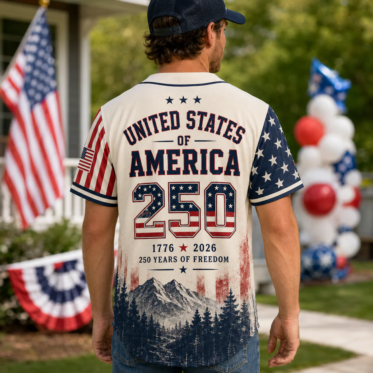 USA 250th Anniversary Mountain Eagle Forest - Baseball Jersey - Gift For Patriots - Image 3