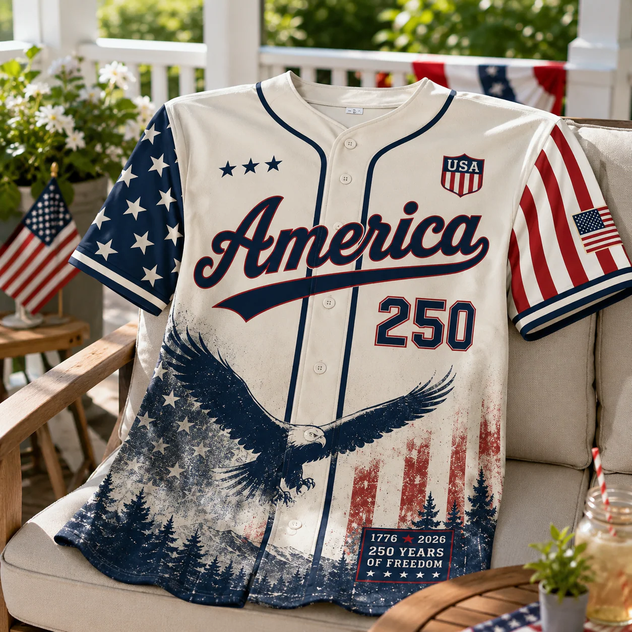 USA 250th Anniversary Mountain Eagle Forest - Baseball Jersey - Gift For Patriots - Image 4