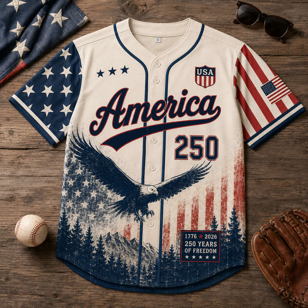 USA 250th Anniversary Mountain Eagle Forest - Baseball Jersey - Gift For Patriots - Image 5