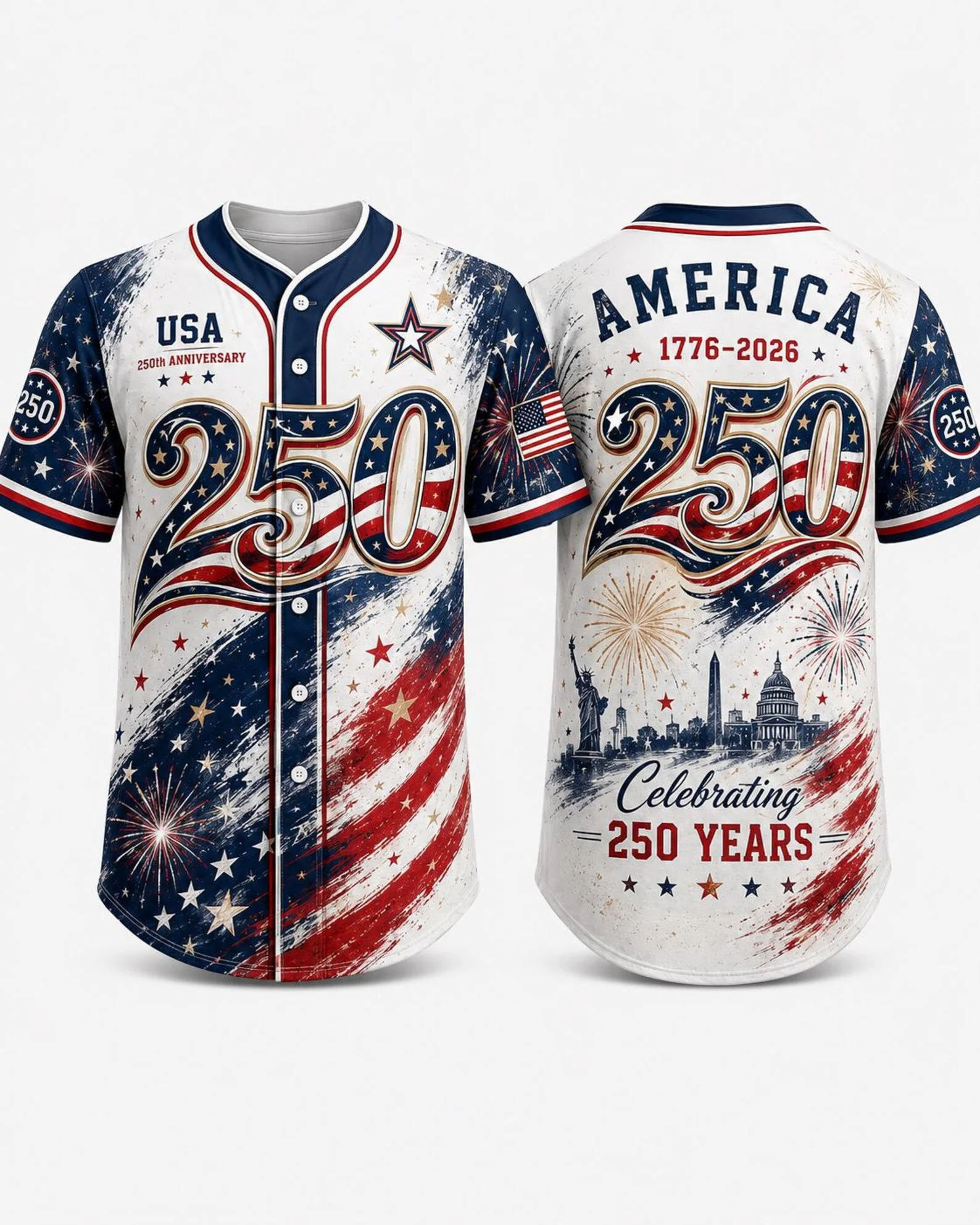 USA 250th Anniversary Paint Splash Stars - Baseball Jersey - Gift For Her - Image 2