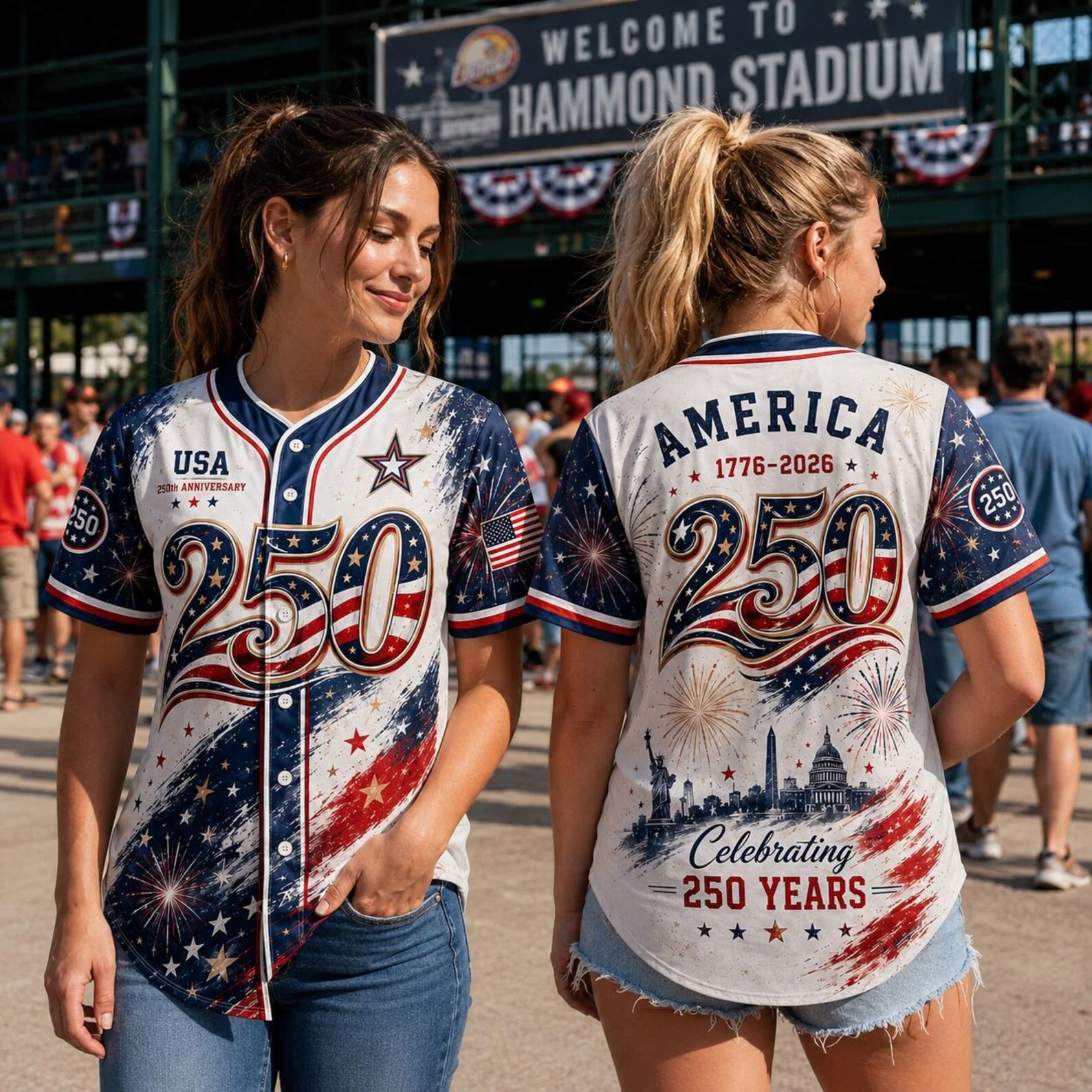USA 250th Anniversary Paint Splash Stars - Baseball Jersey - Gift For Her - Image 3
