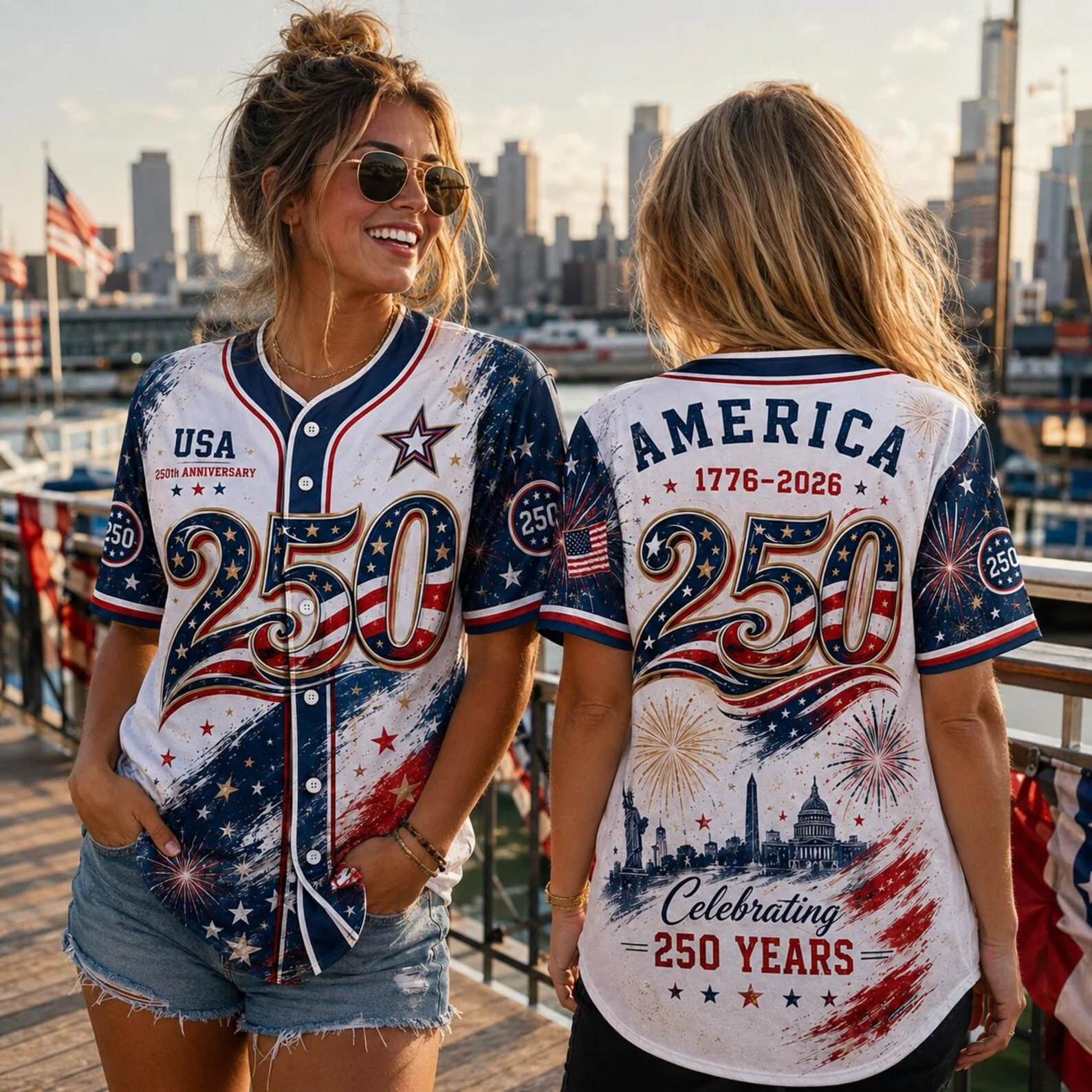 USA 250th Anniversary Paint Splash Stars - Baseball Jersey - Gift For Her - Image 4