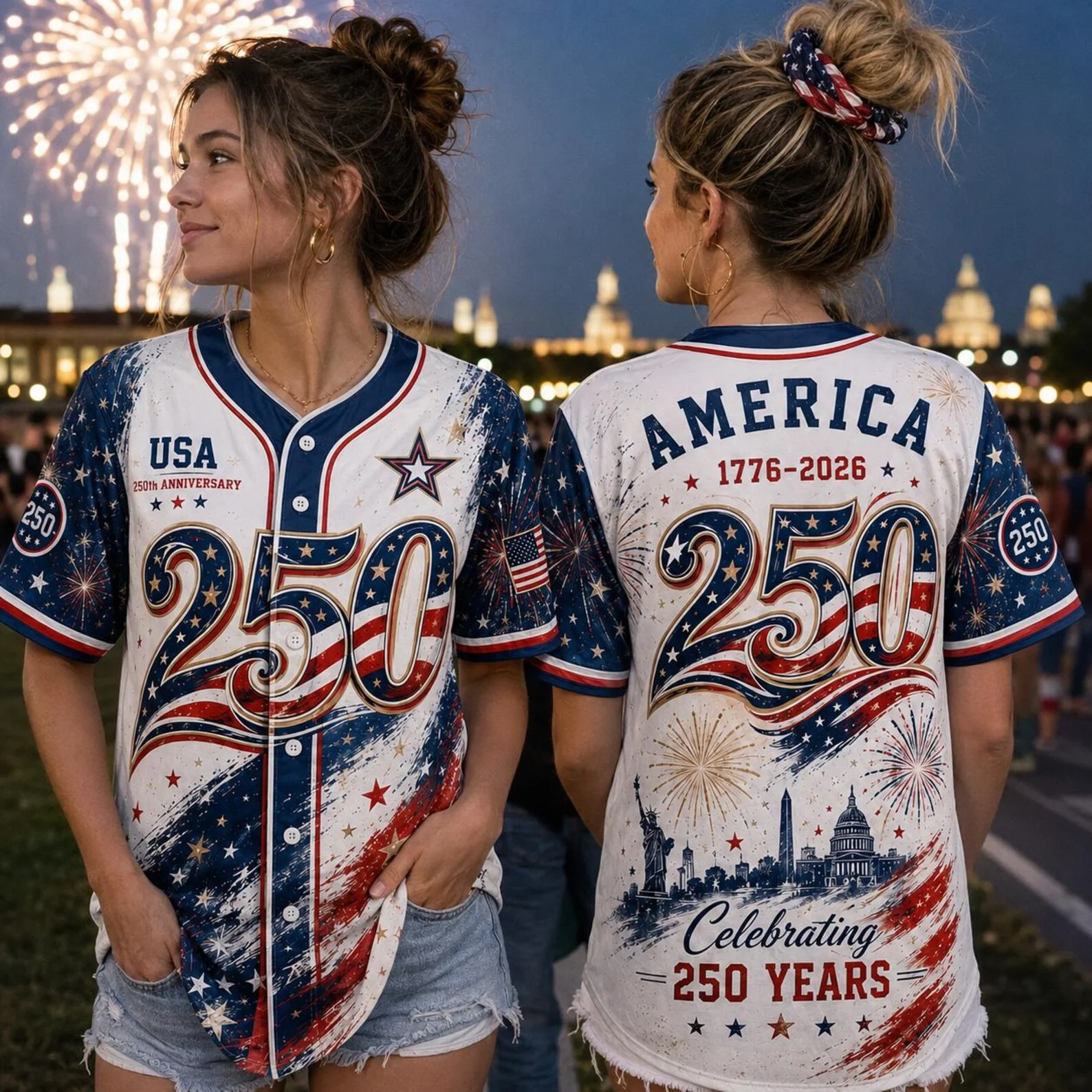 USA 250th Anniversary Paint Splash Stars - Baseball Jersey - Gift For Her - Image 5