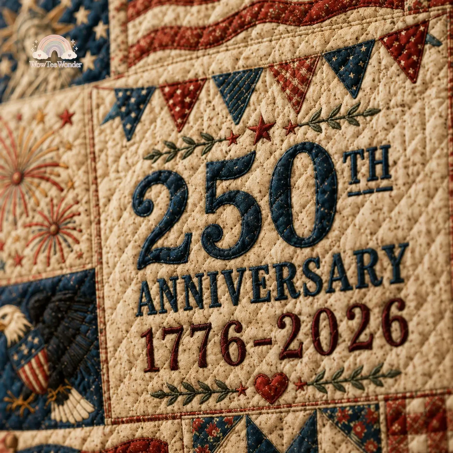 USA 250th Anniversary Patchwork Blue Stripe - Quilted Tote Bag - Gift For Patriots - Image 4