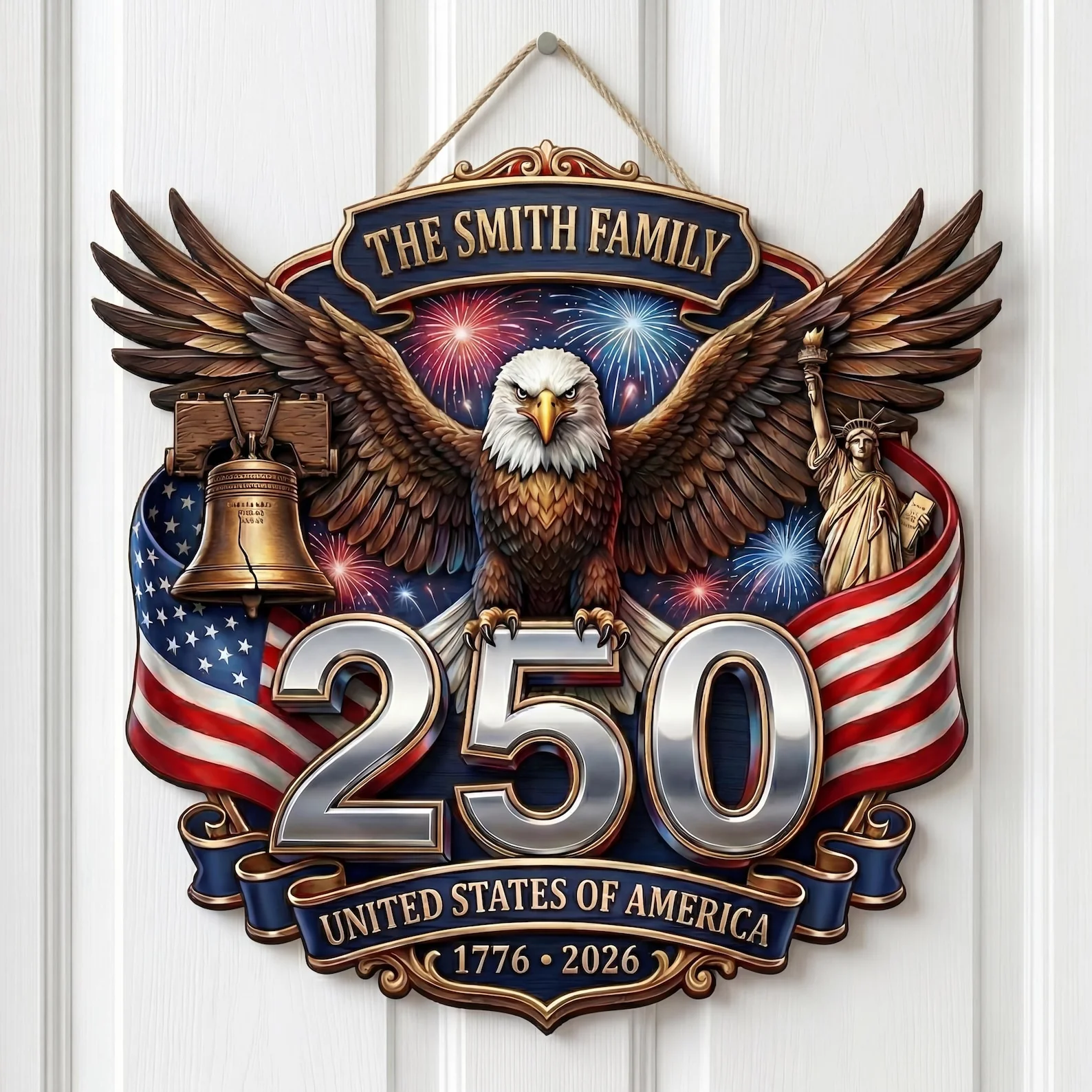USA 250th Anniversary Patriotic Eagle - Personalized Wood Sign - Gift For Patriotic Family - Image 2