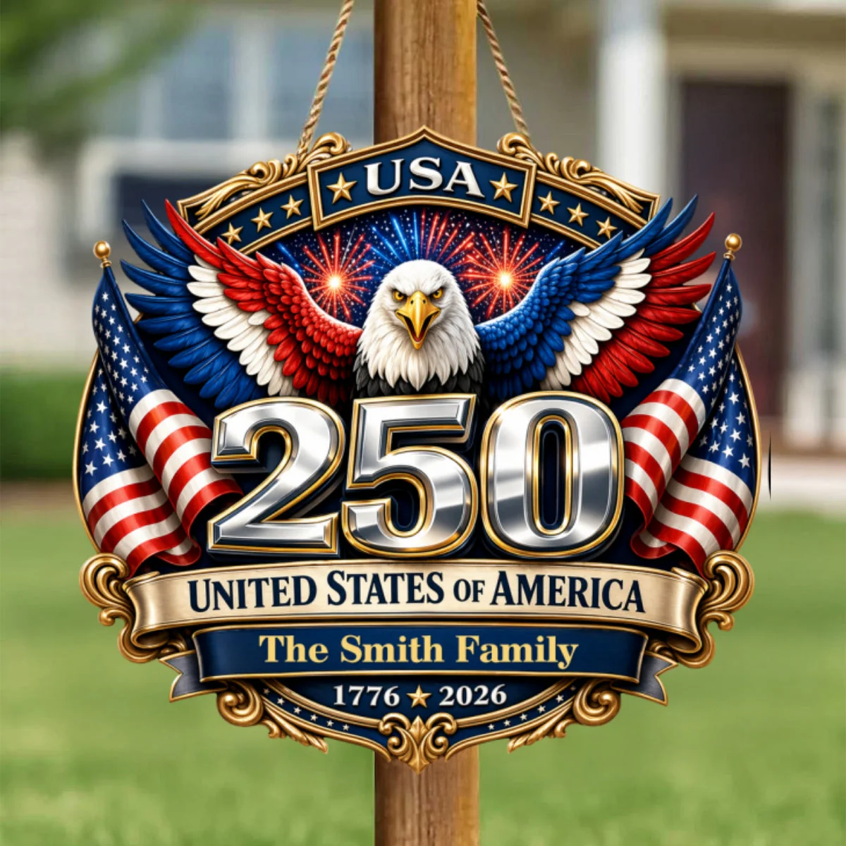 USA 250th Anniversary Patriotic Eagle - Personalized Wooden Sign - Gift For Patriotic Family - Image 6