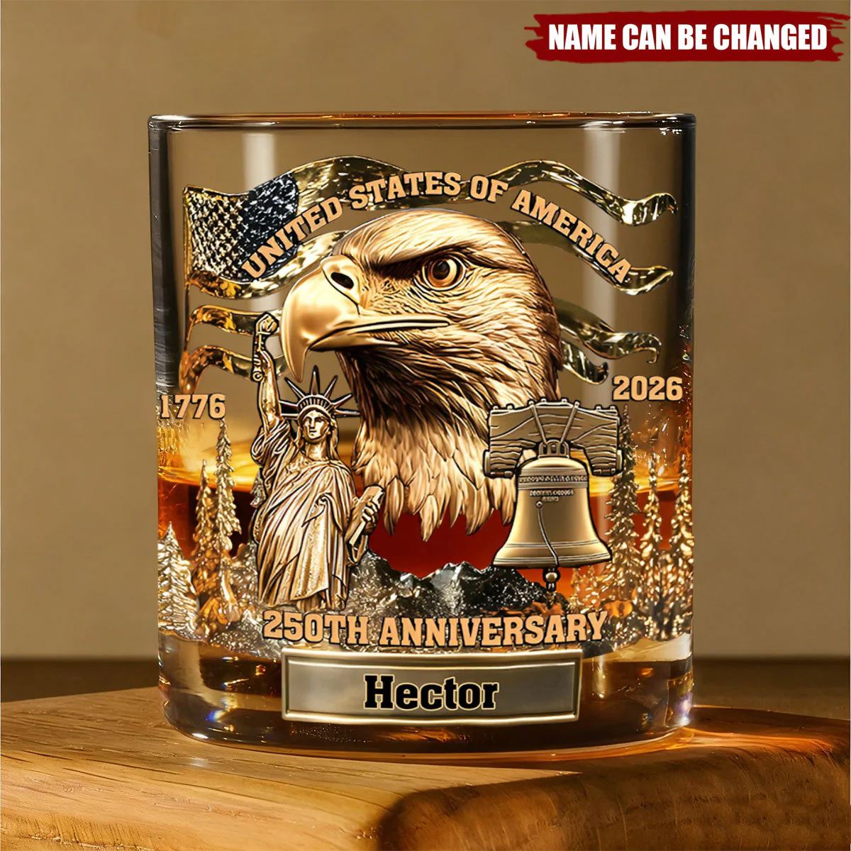 USA 250th Anniversary Patriotic Eagle Statue of Liberty - Personalized Whiskey Glass - Gift For Patriots - Image 2