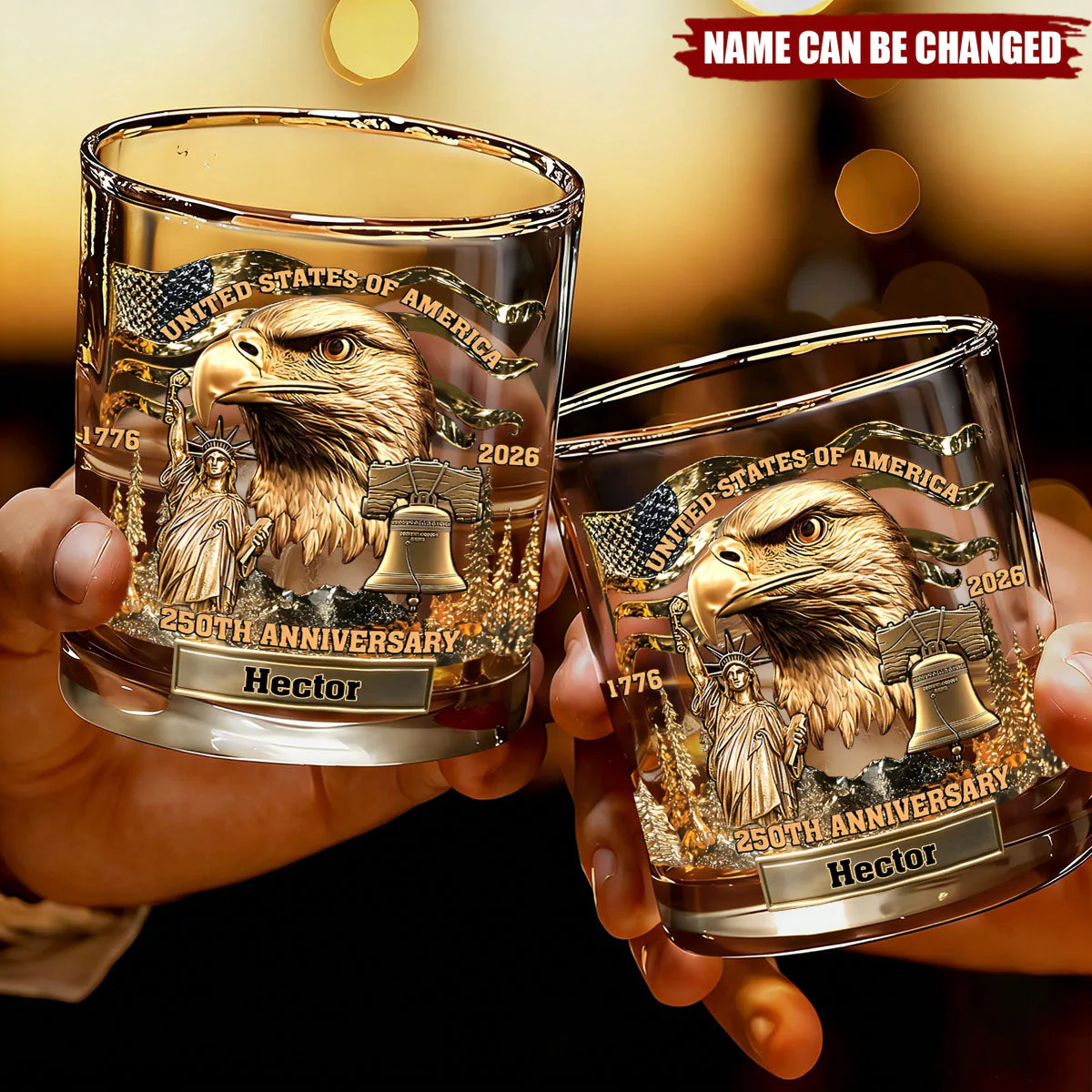 USA 250th Anniversary Patriotic Eagle Statue of Liberty - Personalized Whiskey Glass - Gift For Patriots - Image 3