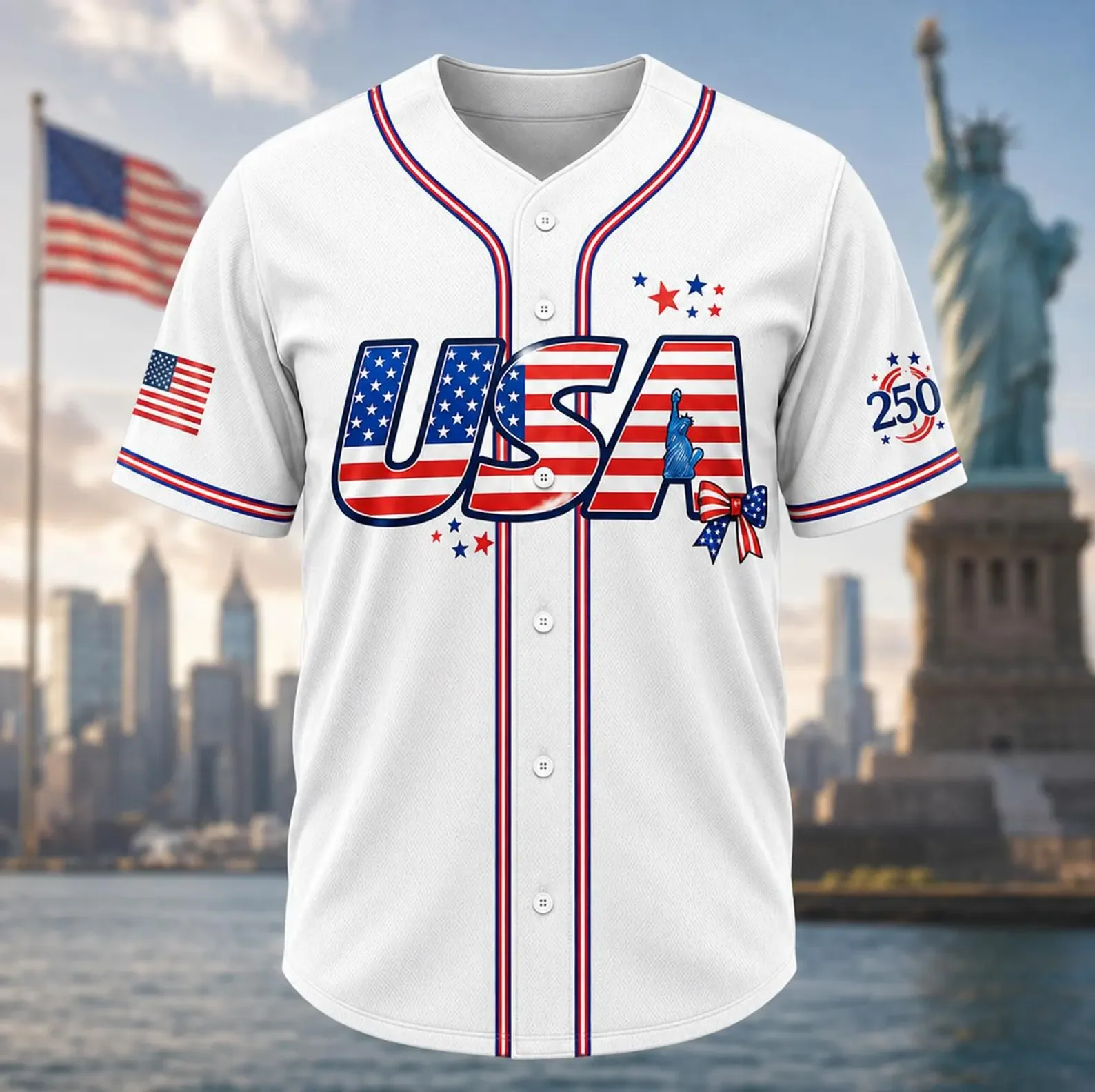 USA 250th Anniversary Patriotic Flag Bow - Personalized Baseball Jersey - Gift For Family - Image 2