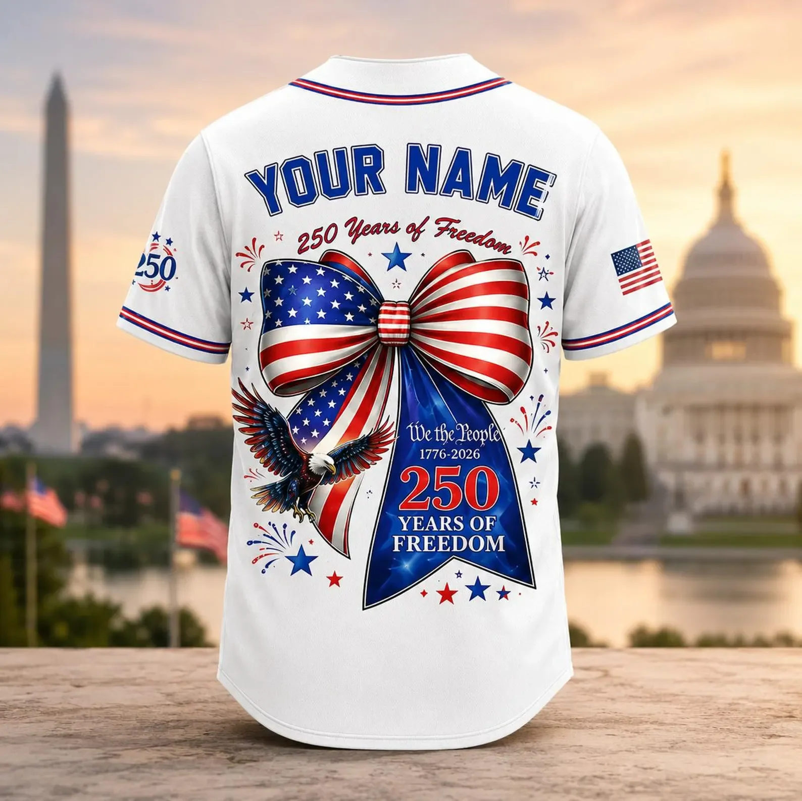 USA 250th Anniversary Patriotic Flag Bow - Personalized Baseball Jersey - Gift For Family - Image 3