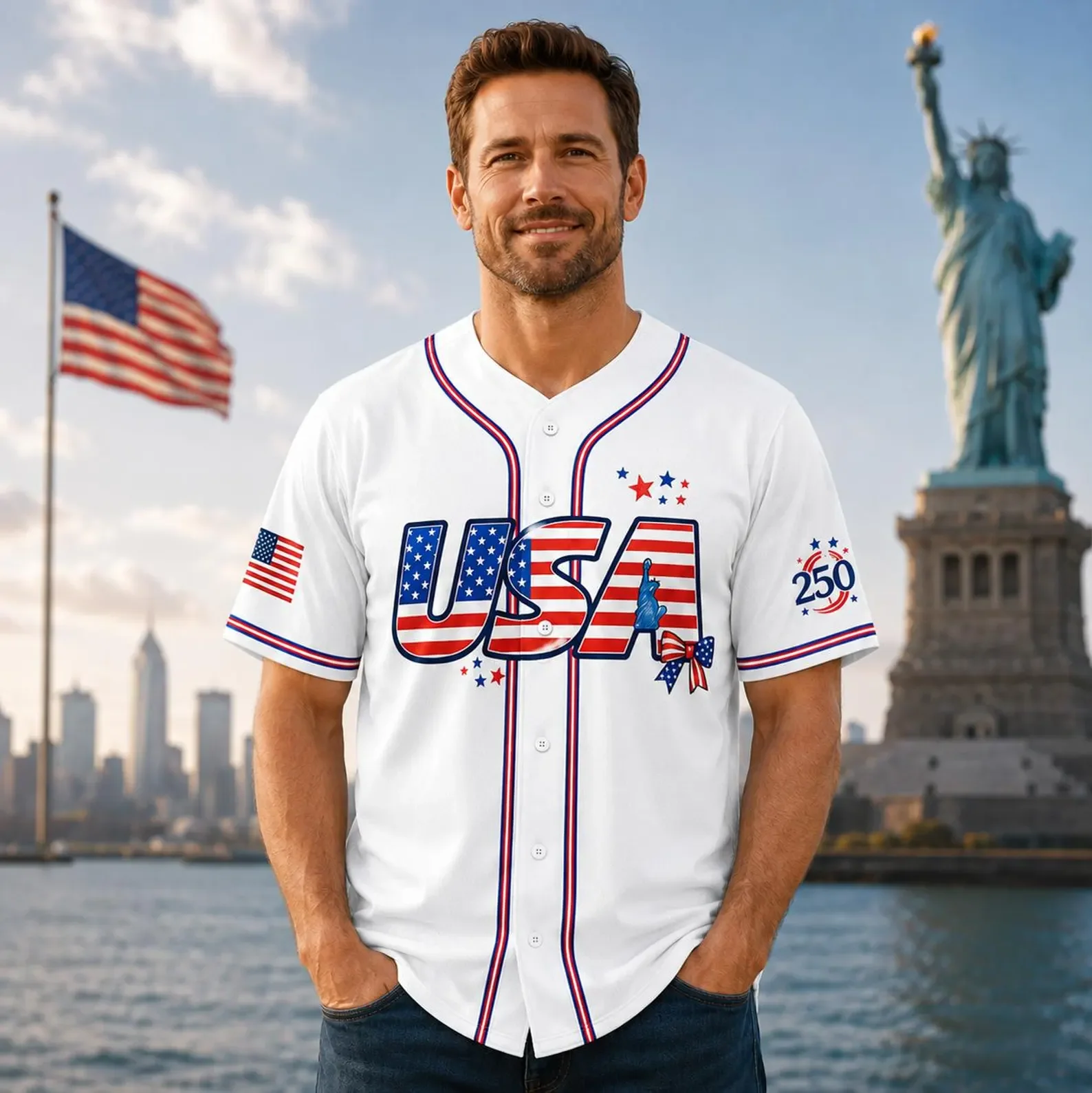 USA 250th Anniversary Patriotic Flag Bow - Personalized Baseball Jersey - Gift For Family - Image 4