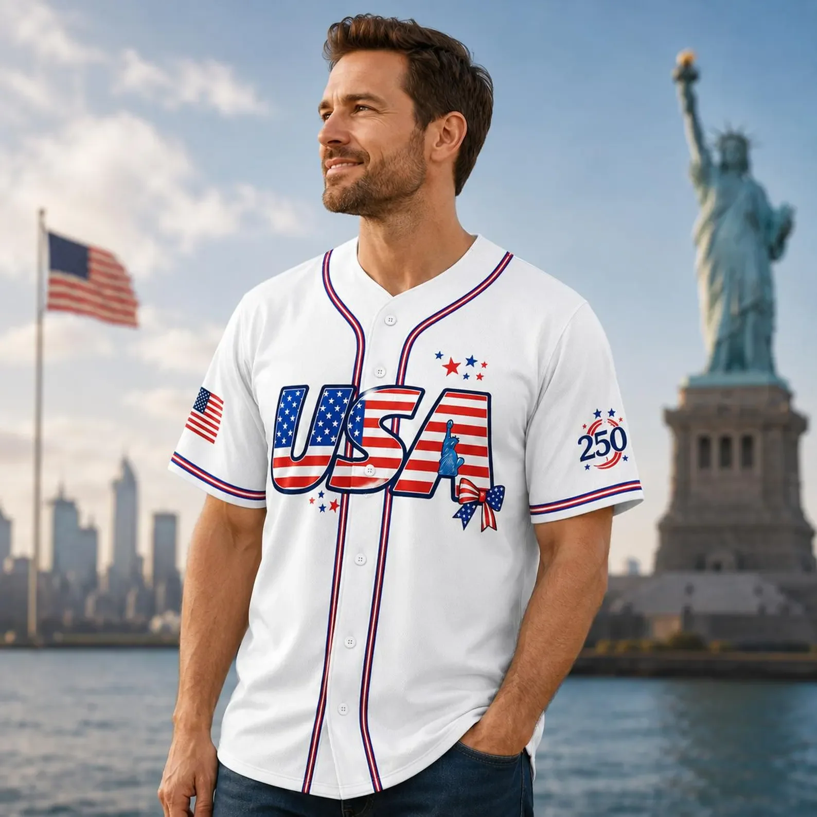 USA 250th Anniversary Patriotic Flag Bow - Personalized Baseball Jersey - Gift For Family - Image 5