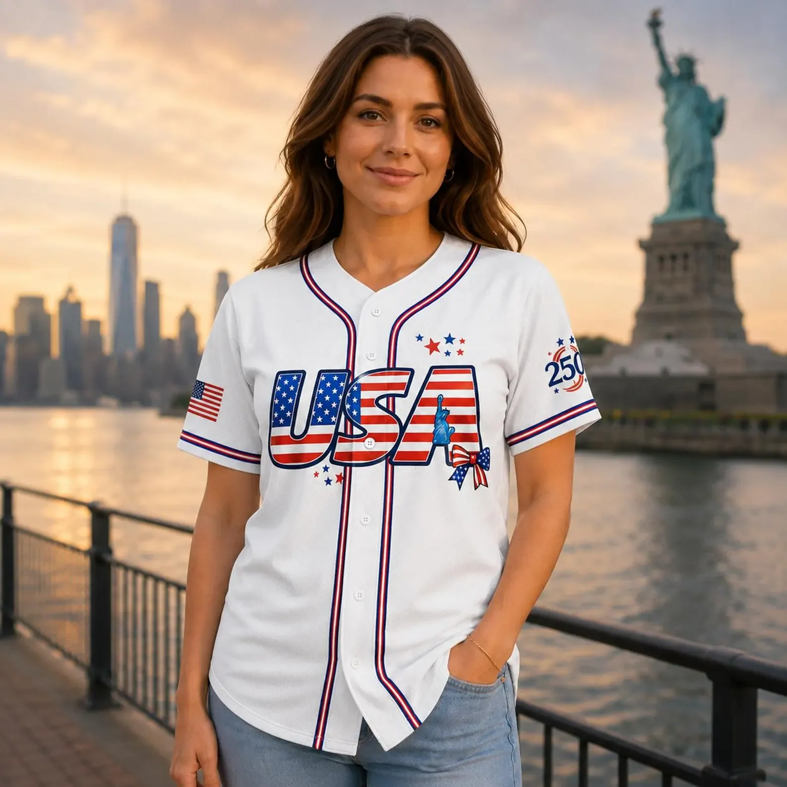 USA 250th Anniversary Patriotic Flag Bow - Personalized Baseball Jersey - Gift For Family - Image 7