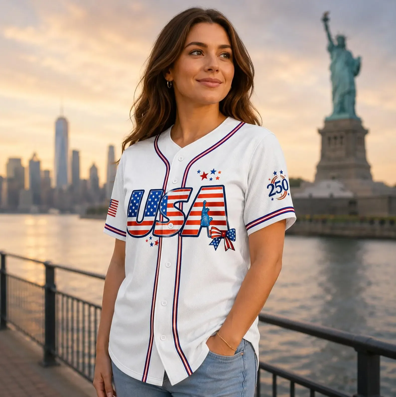 USA 250th Anniversary Patriotic Flag Bow - Personalized Baseball Jersey - Gift For Family - Image 8
