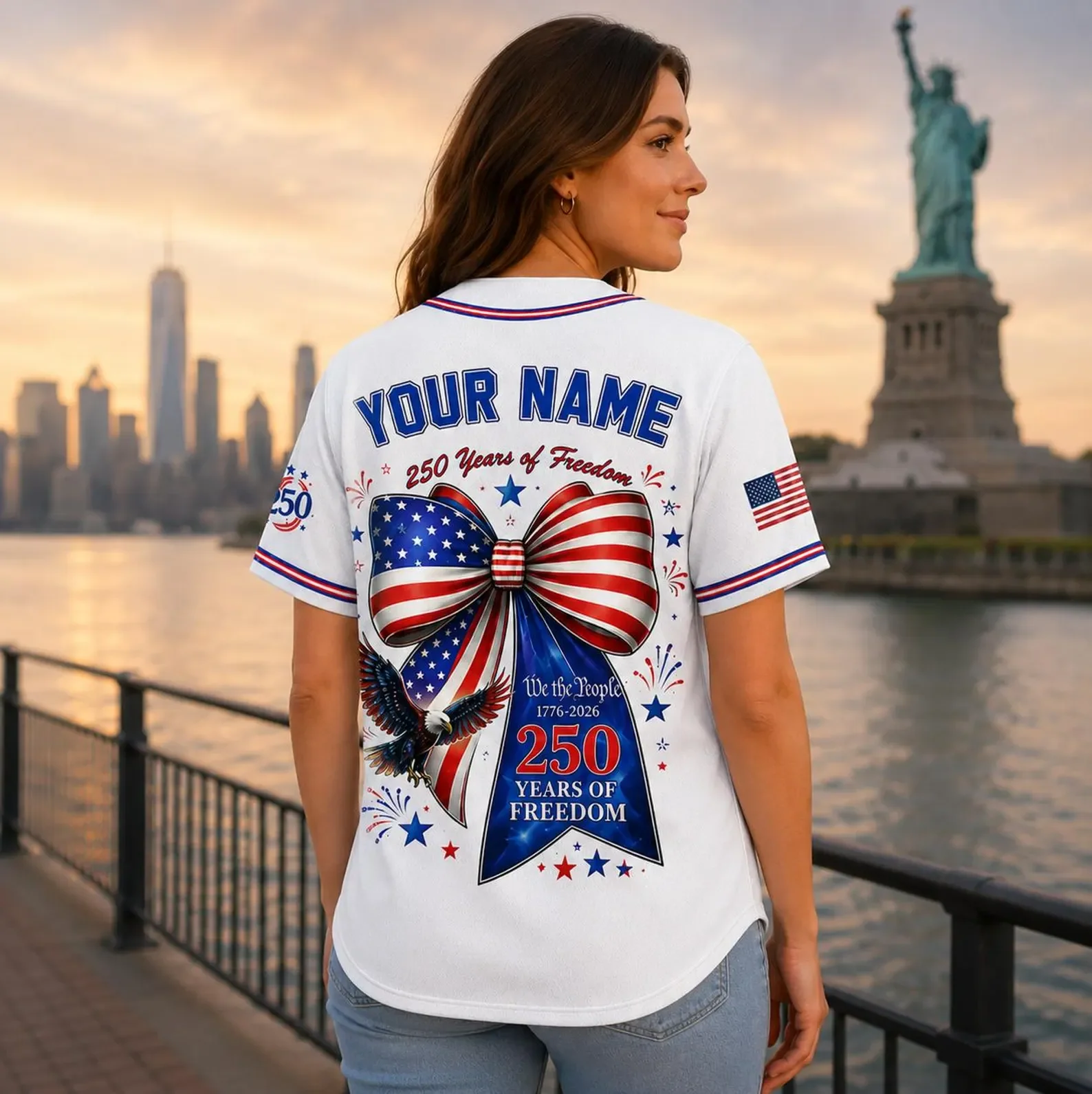 USA 250th Anniversary Patriotic Flag Bow - Personalized Baseball Jersey - Gift For Family - Image 9