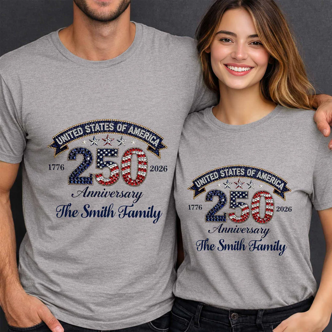 USA 250th Anniversary - Personalized Bling Shirt - Gift For Patriotic Family - Image 3