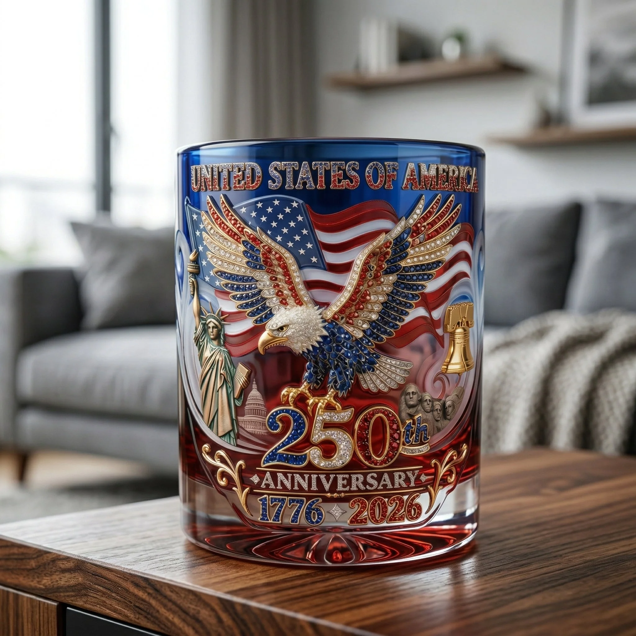 USA 250th Anniversary - Personalized Whiskey Glass - Gift For Patriots