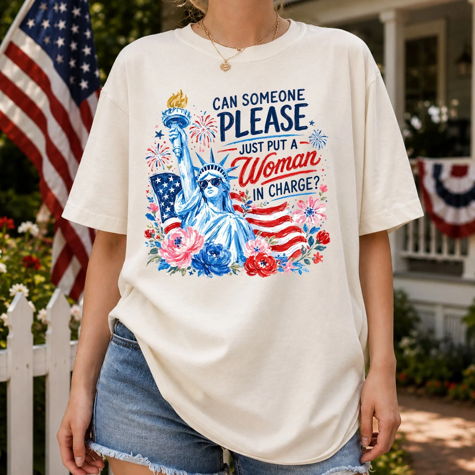 USA 250th Anniversary Please Just Put A Woman In Charge - Patriotic Shirt - Gift For Her, Patriots - Image 2