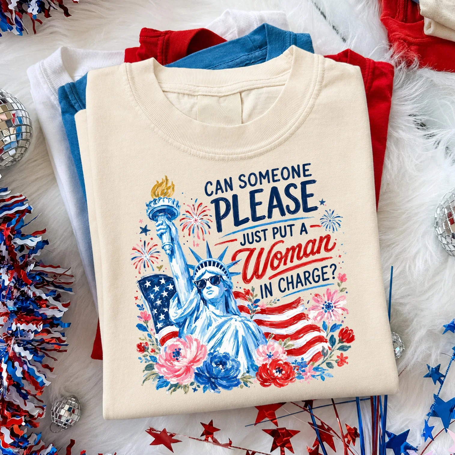 USA 250th Anniversary Please Just Put A Woman In Charge - Patriotic Shirt - Gift For Her, Patriots - Image 3