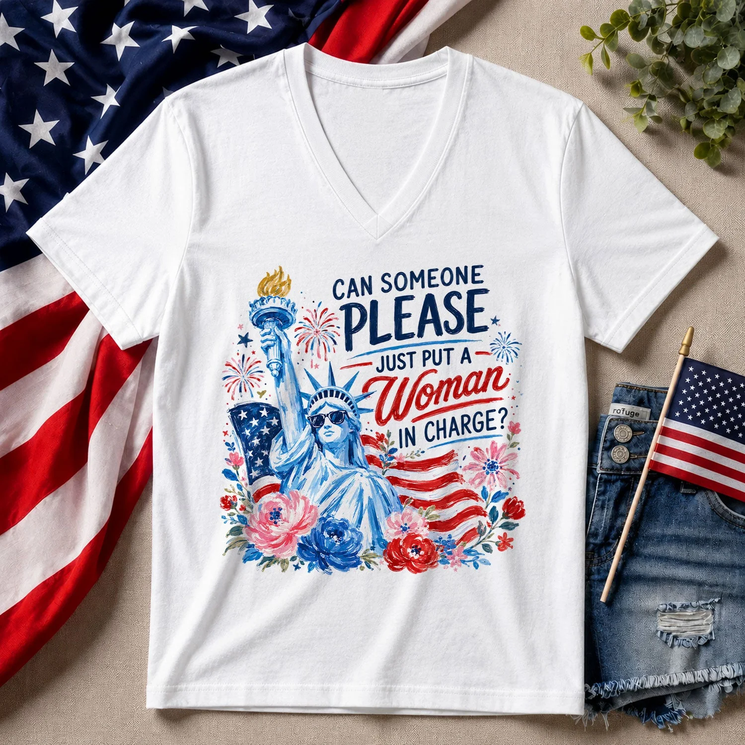 USA 250th Anniversary Please Just Put A Woman In Charge - Patriotic Shirt - Gift For Her, Patriots - Image 6