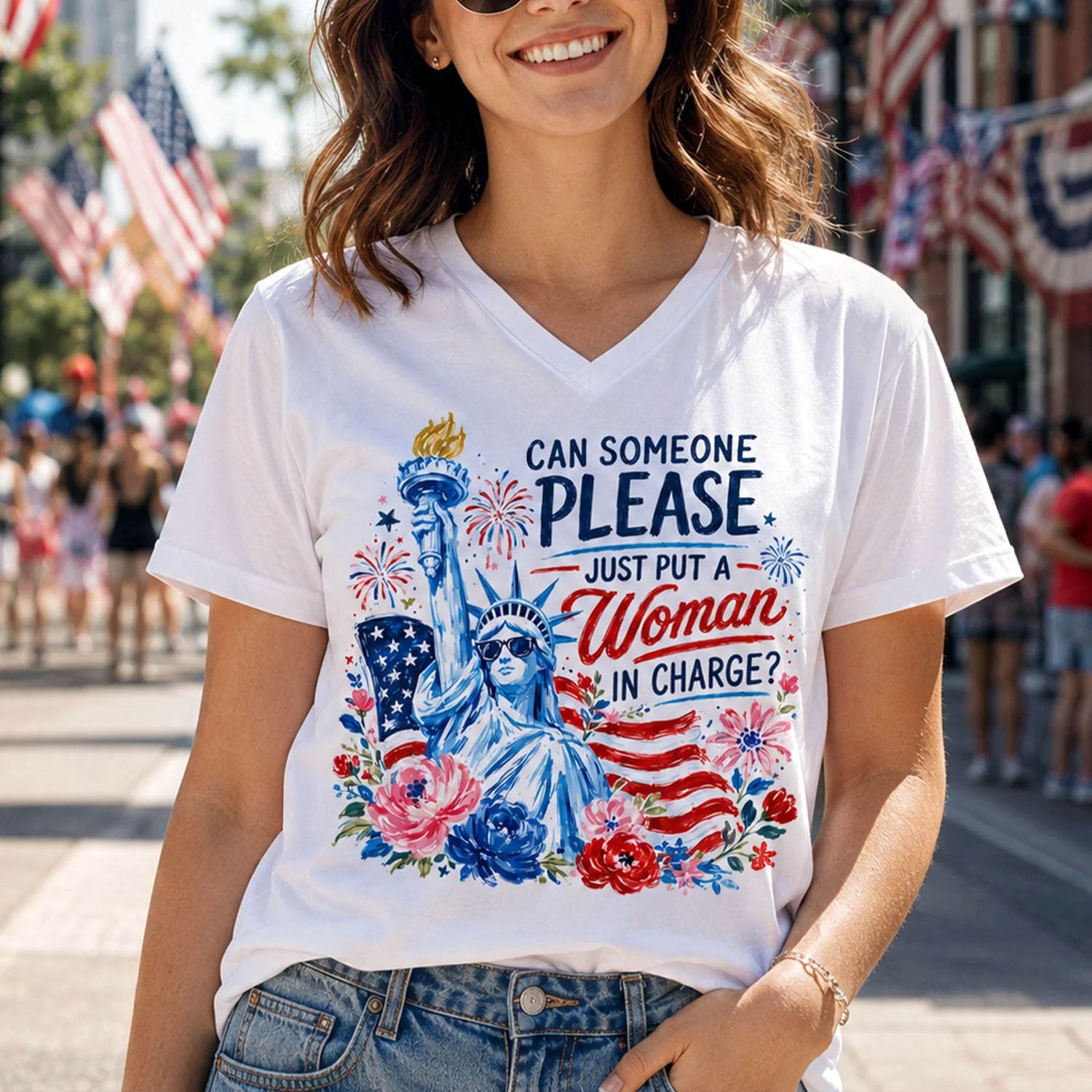 USA 250th Anniversary Please Just Put A Woman In Charge - Patriotic Shirt - Gift For Her, Patriots - Image 7
