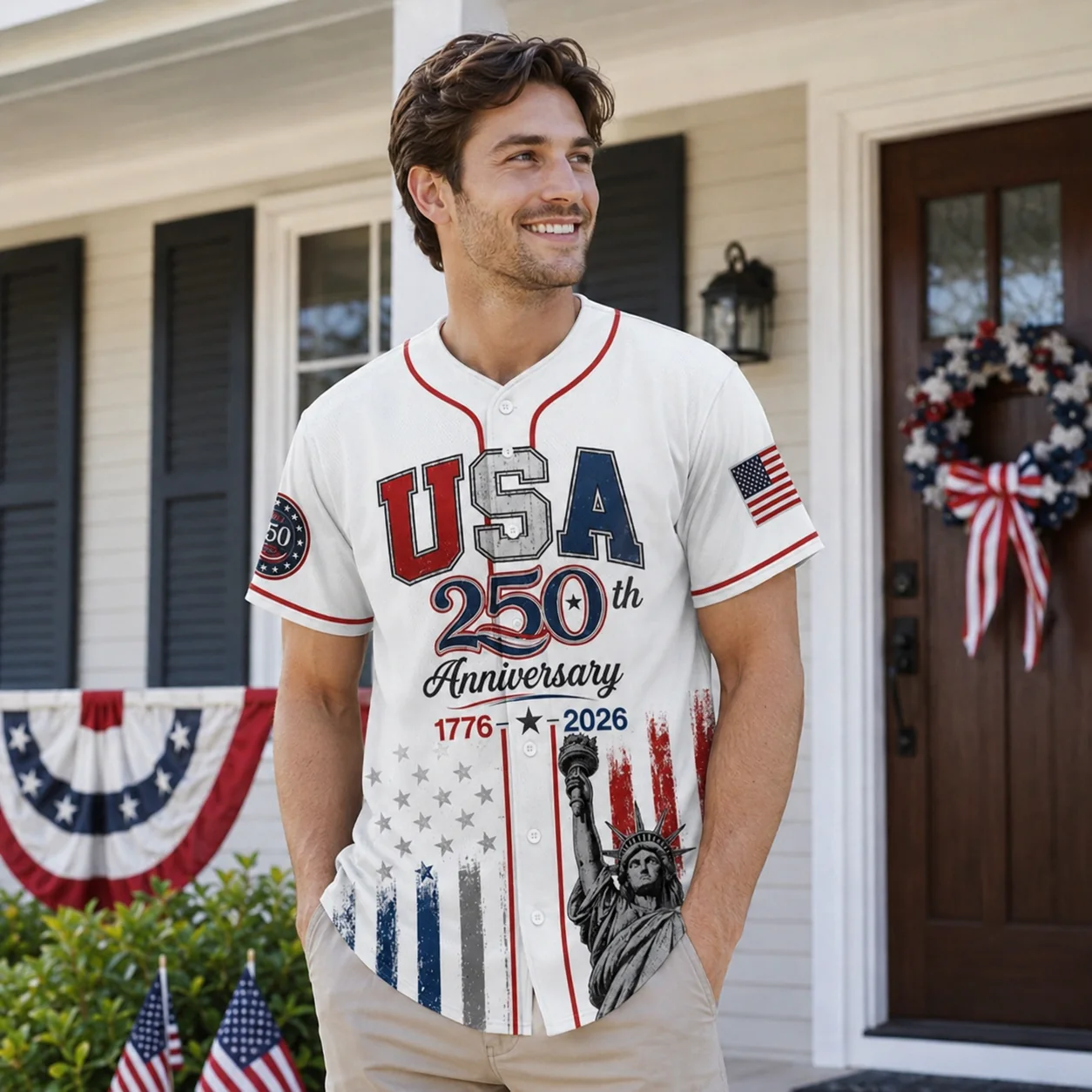 USA 250th Anniversary Statue Liberty Flag - Personalized Baseball Jersey - Gift For Patriots - Image 2