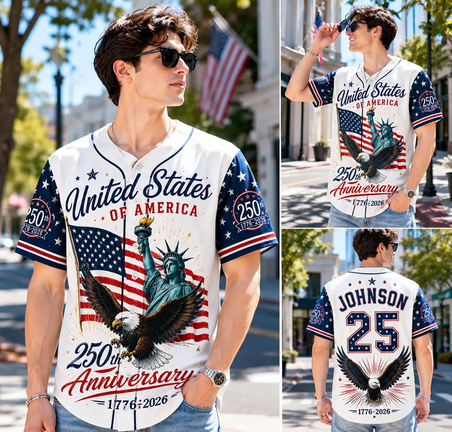 USA 250th Anniversary United States Flag - Personalized Baseball Jersey - Gift For Him