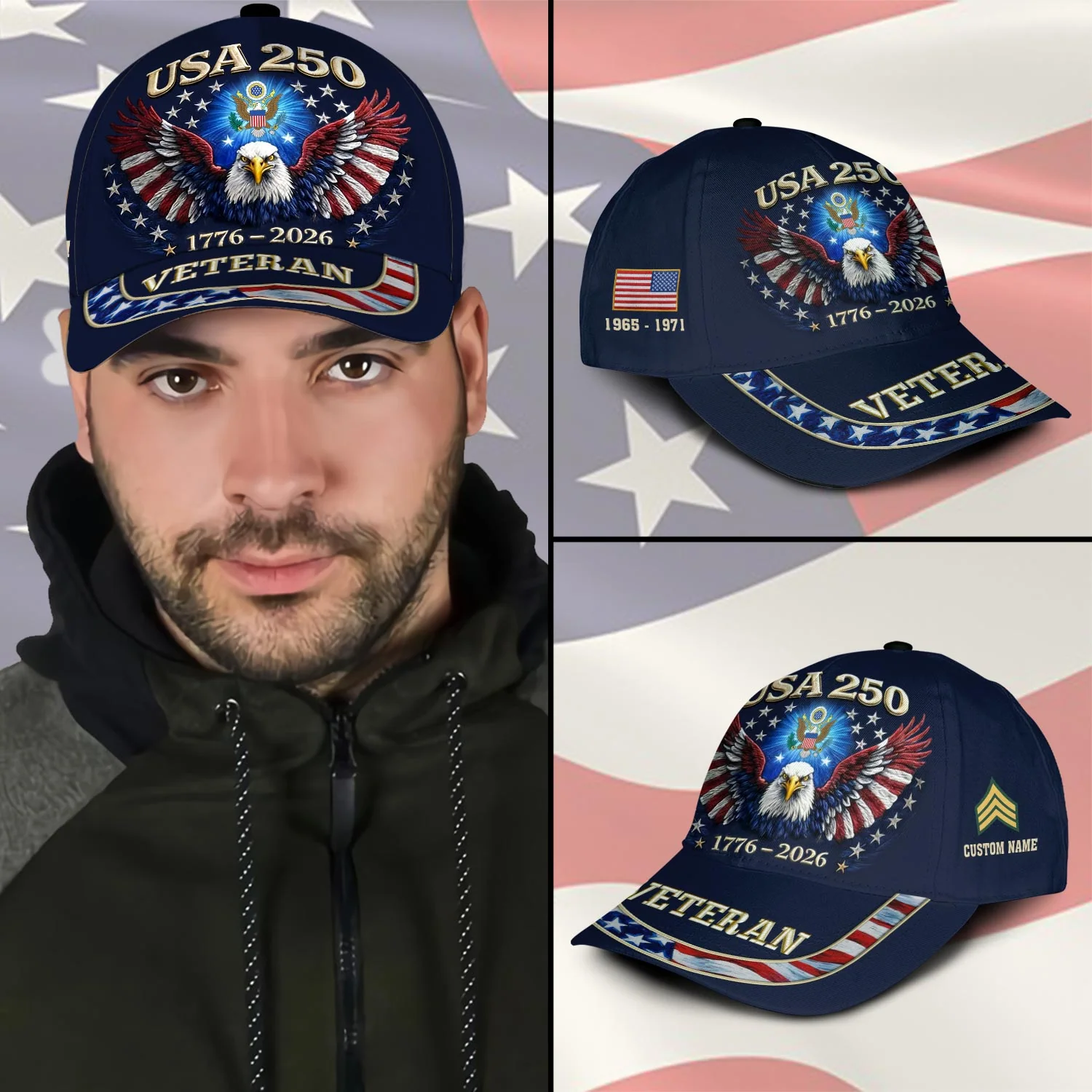 USA 250th Anniversary Veteran Patriotic Eagle - Personalized Classic Cap - Gifts For Veterans, Patriots - Image 3